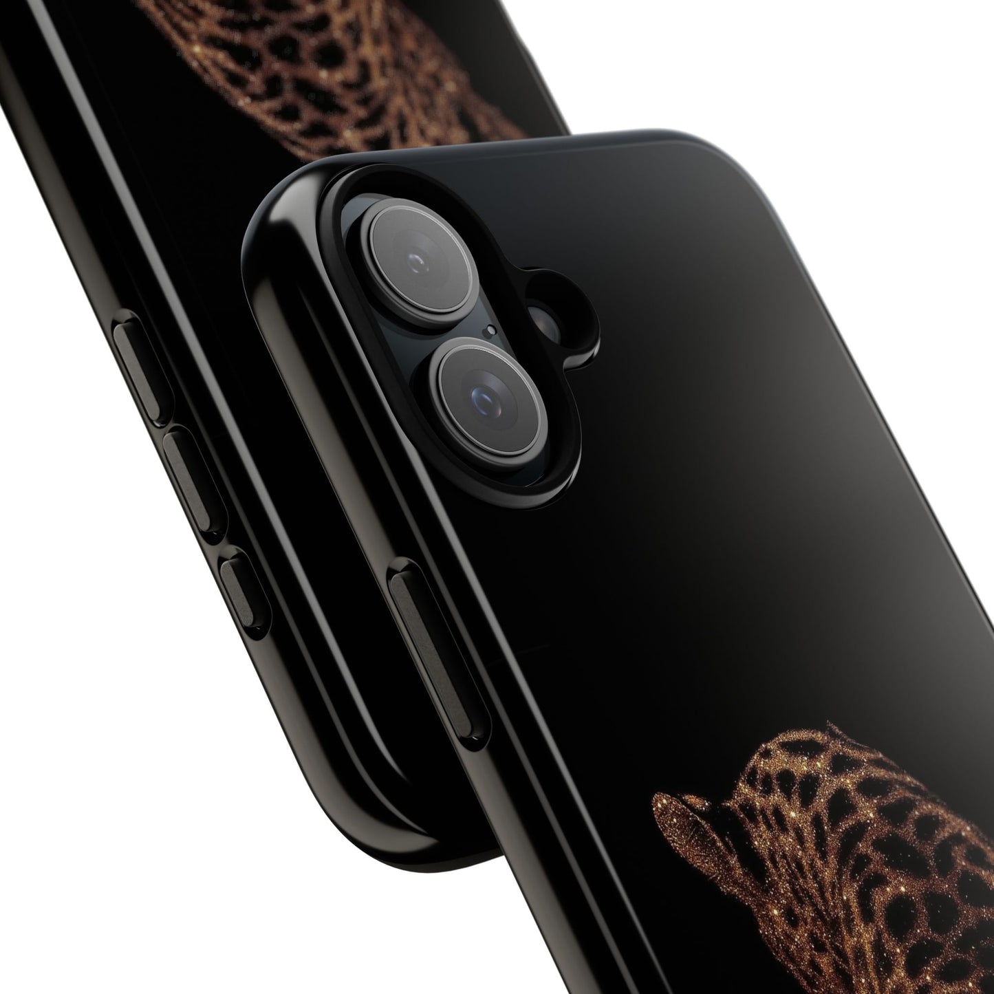 Leopard Print Tough Phone Case - Sleek Black Protective Cover