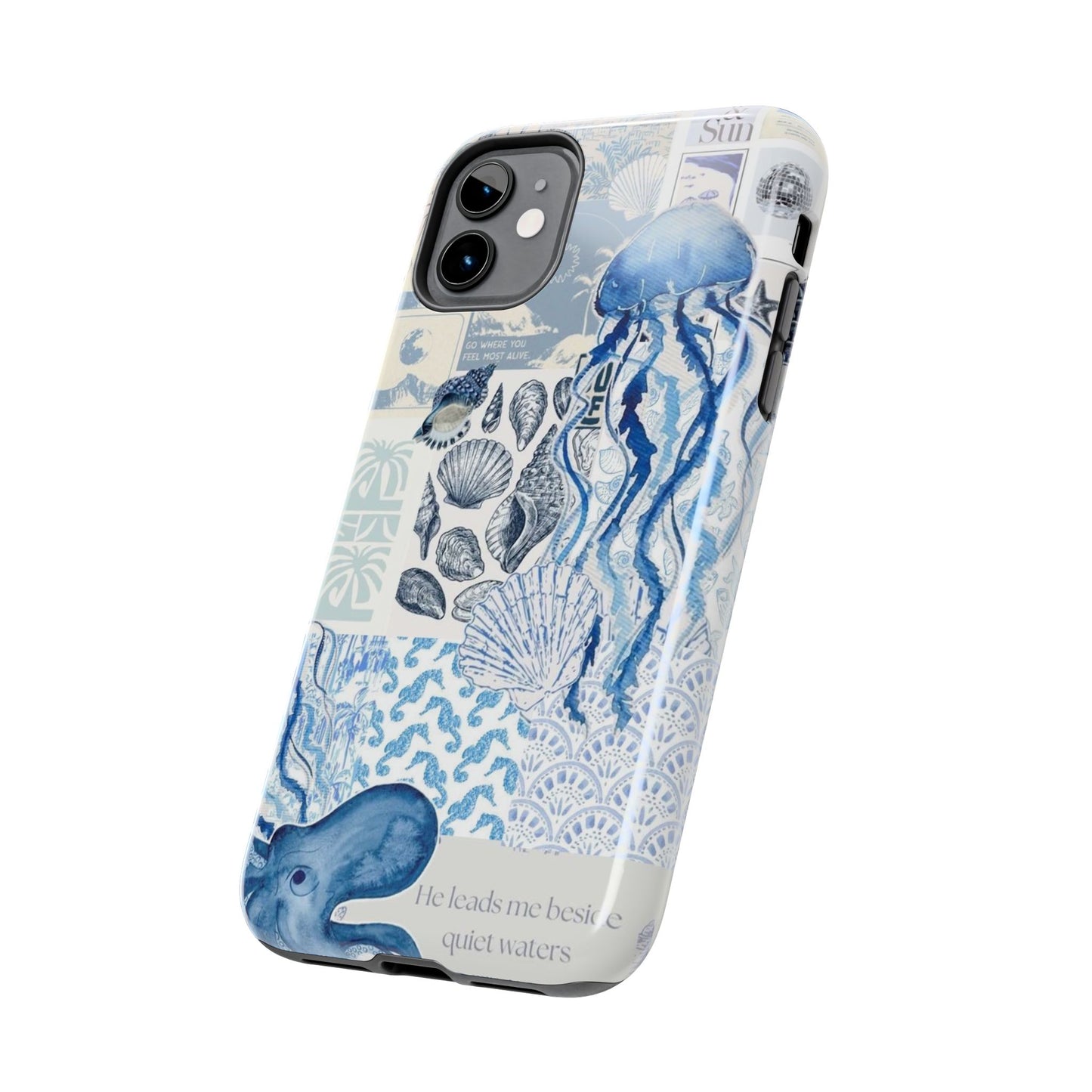 Sea Collage Tough Phone Case — Blue Jellyfish & Shells Coastal Design