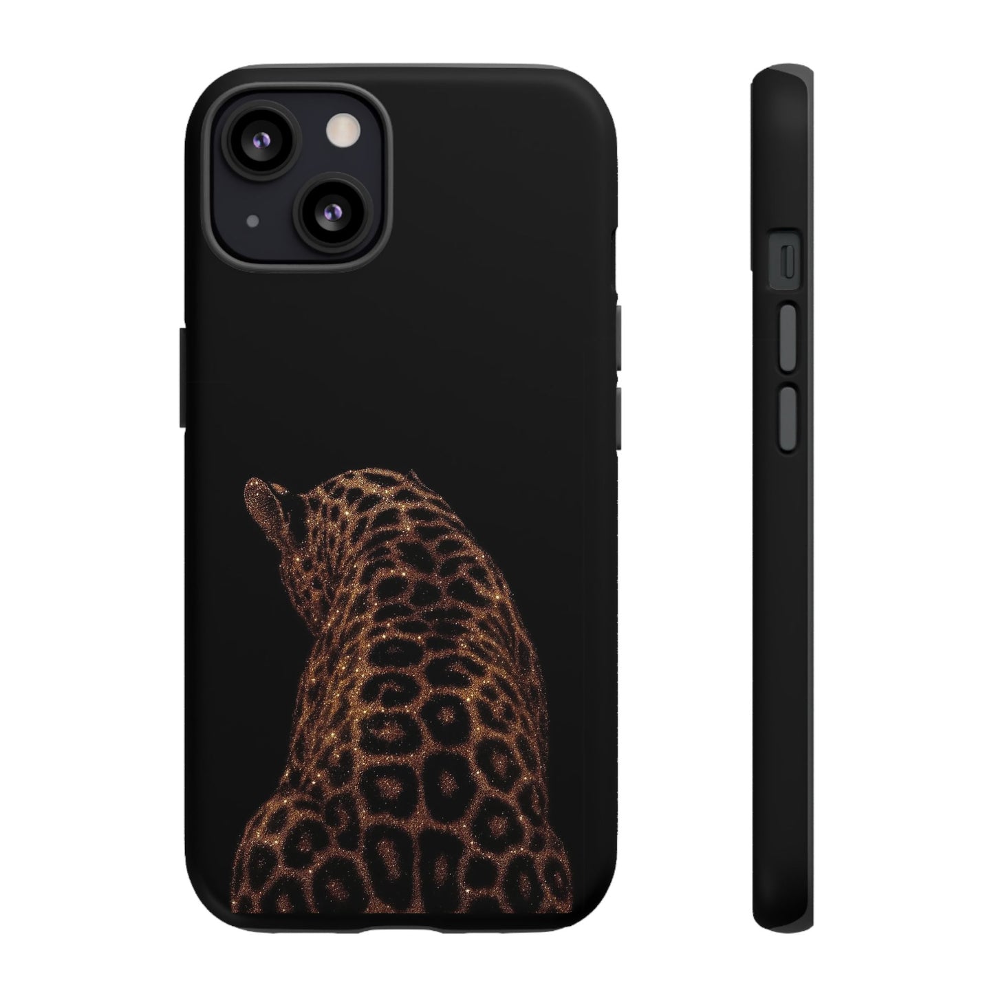 Leopard Print Tough Phone Case - Sleek Black Protective Cover