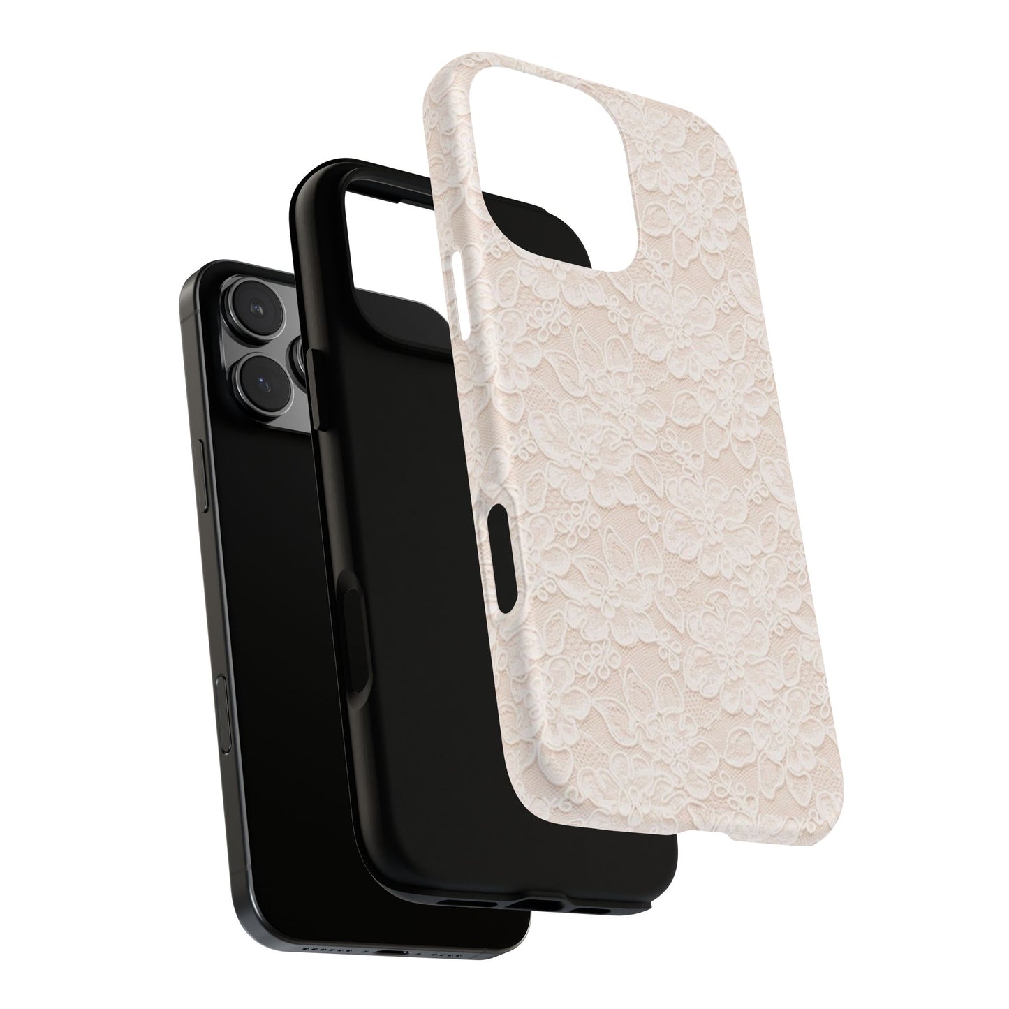 Floral Lace Tough Phone Case – Vintage Ivory Protective Cover