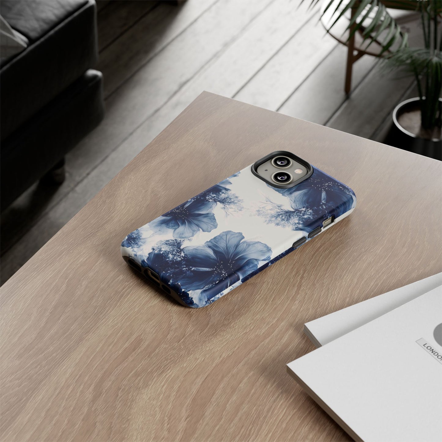 Floral Indigo Tough Phone Case — Blue Botanical Protective Cover