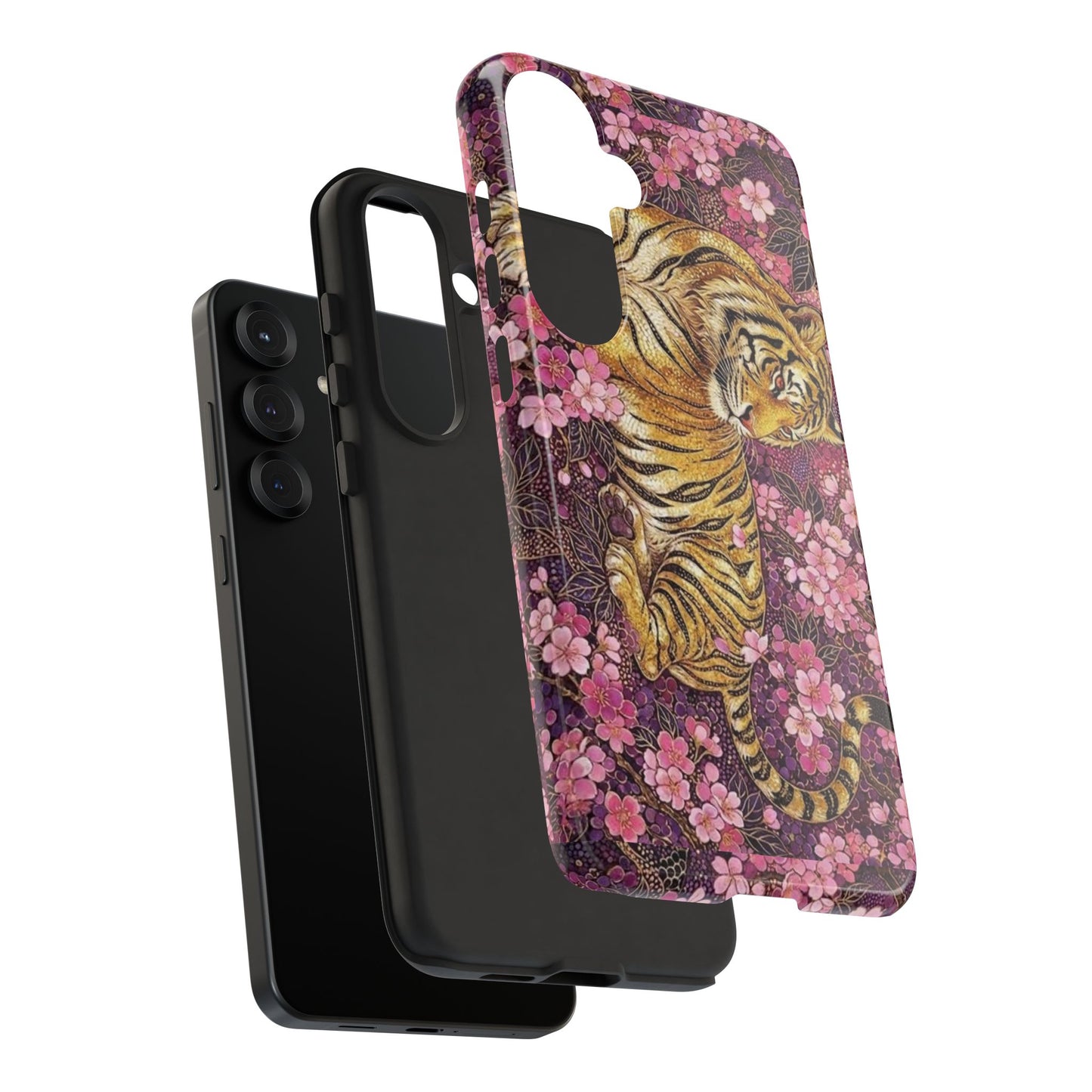 Tiger Floral Phone Case — Vintage Sakura Heavy-Duty Protective Cover