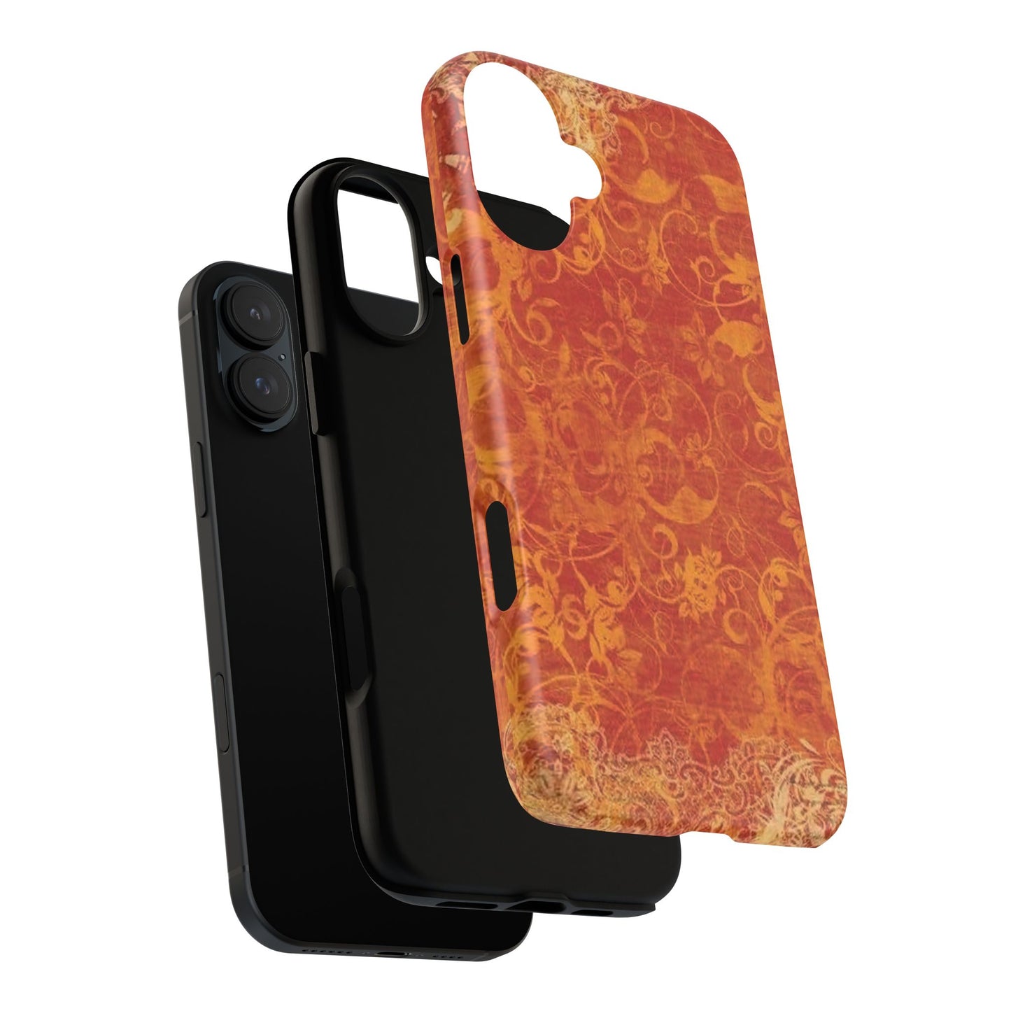 Floral Autumn iPhone Tough Case — Orange Vintage Scroll Design