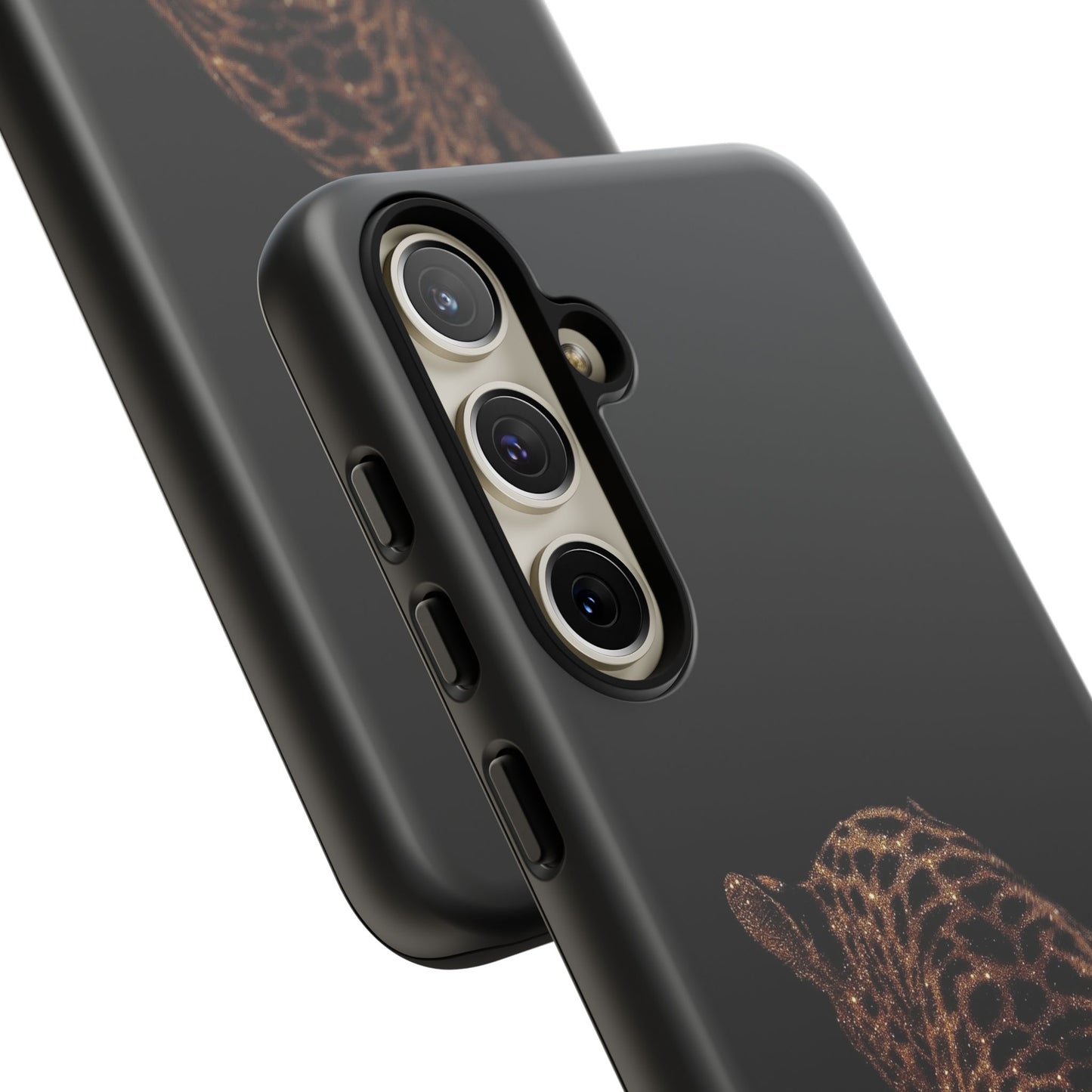 Leopard Print Tough Phone Case - Sleek Black Protective Cover