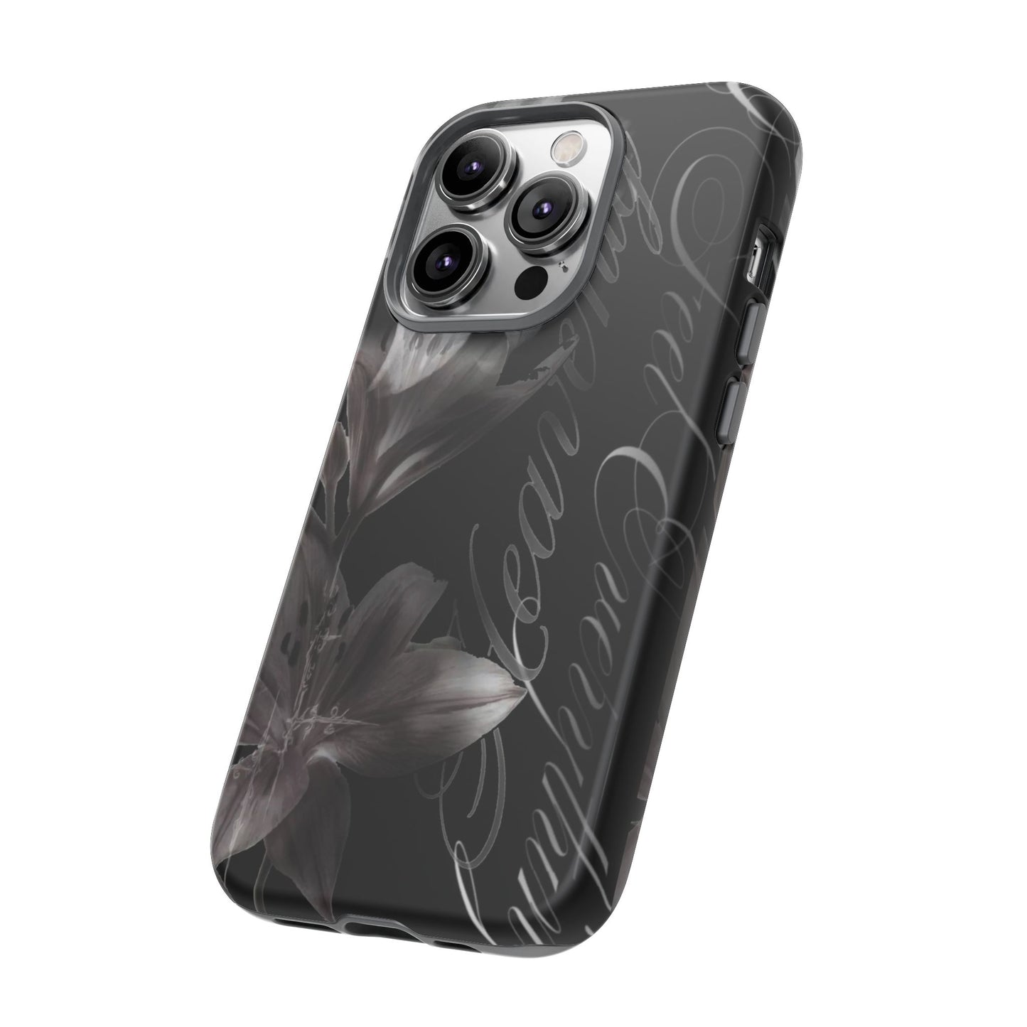 Floral Script Tough Phone Case – Black Lily Protective Cover
