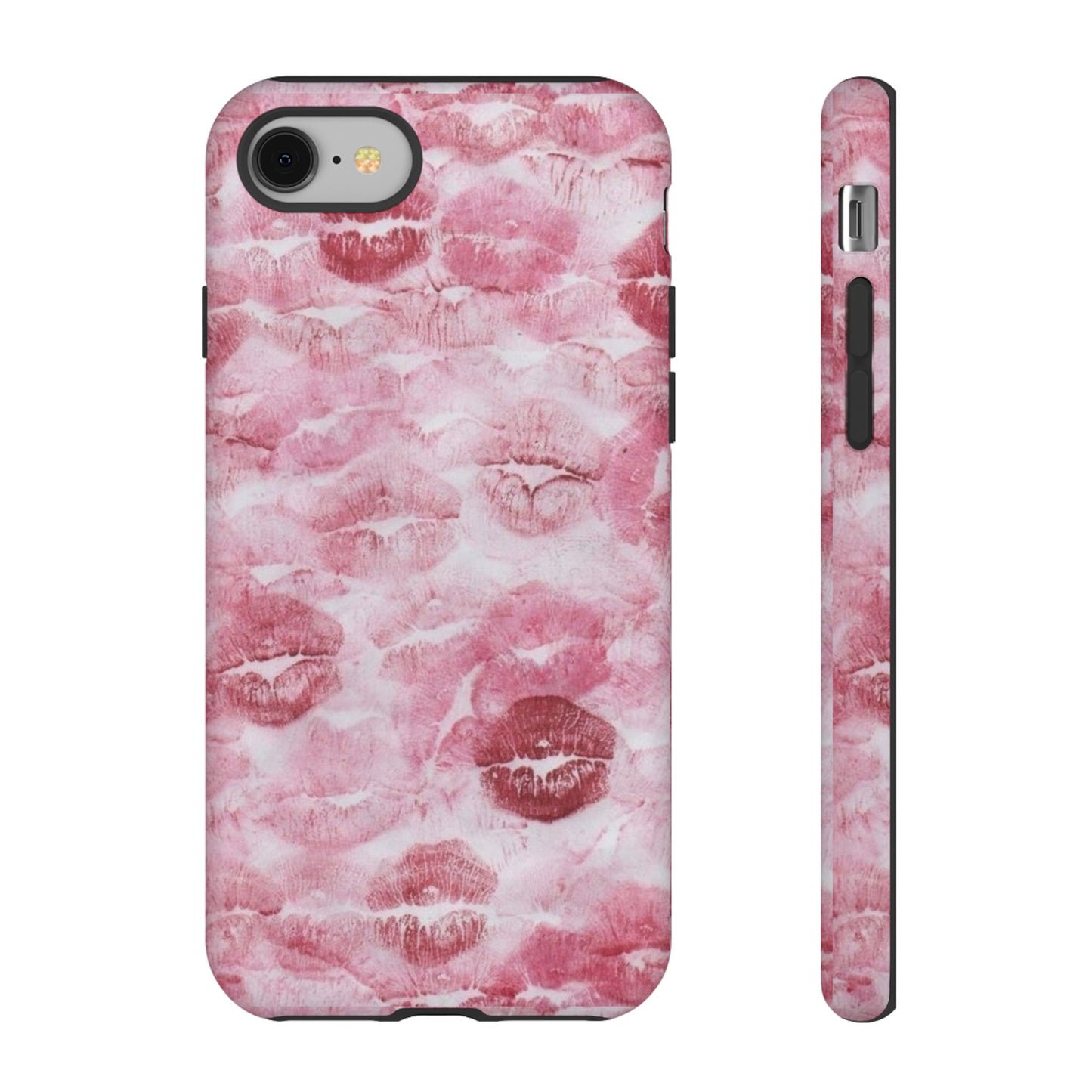 Kiss Print Tough Phone Case — Pink Marble Lip Pattern, Protective iPhone Cover