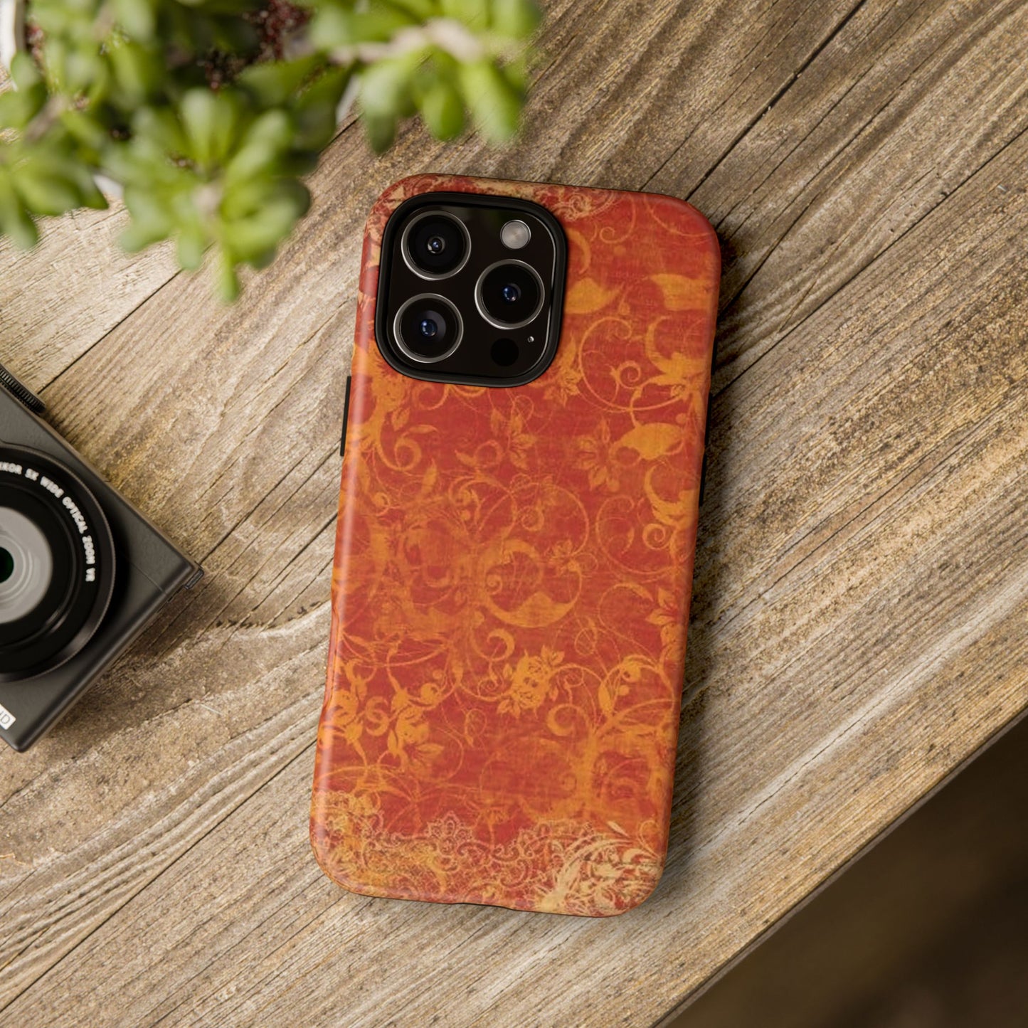Floral Autumn iPhone Tough Case — Orange Vintage Scroll Design