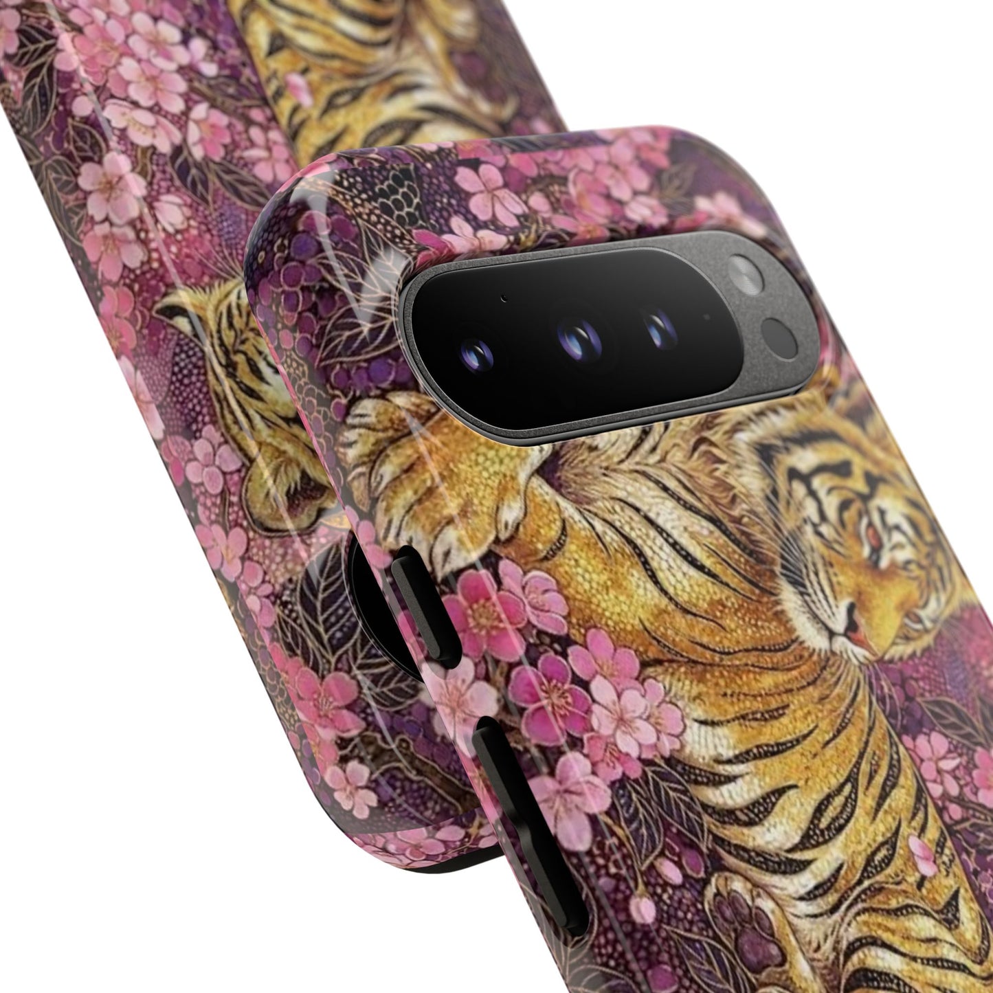 Tiger Floral Phone Case — Vintage Sakura Heavy-Duty Protective Cover