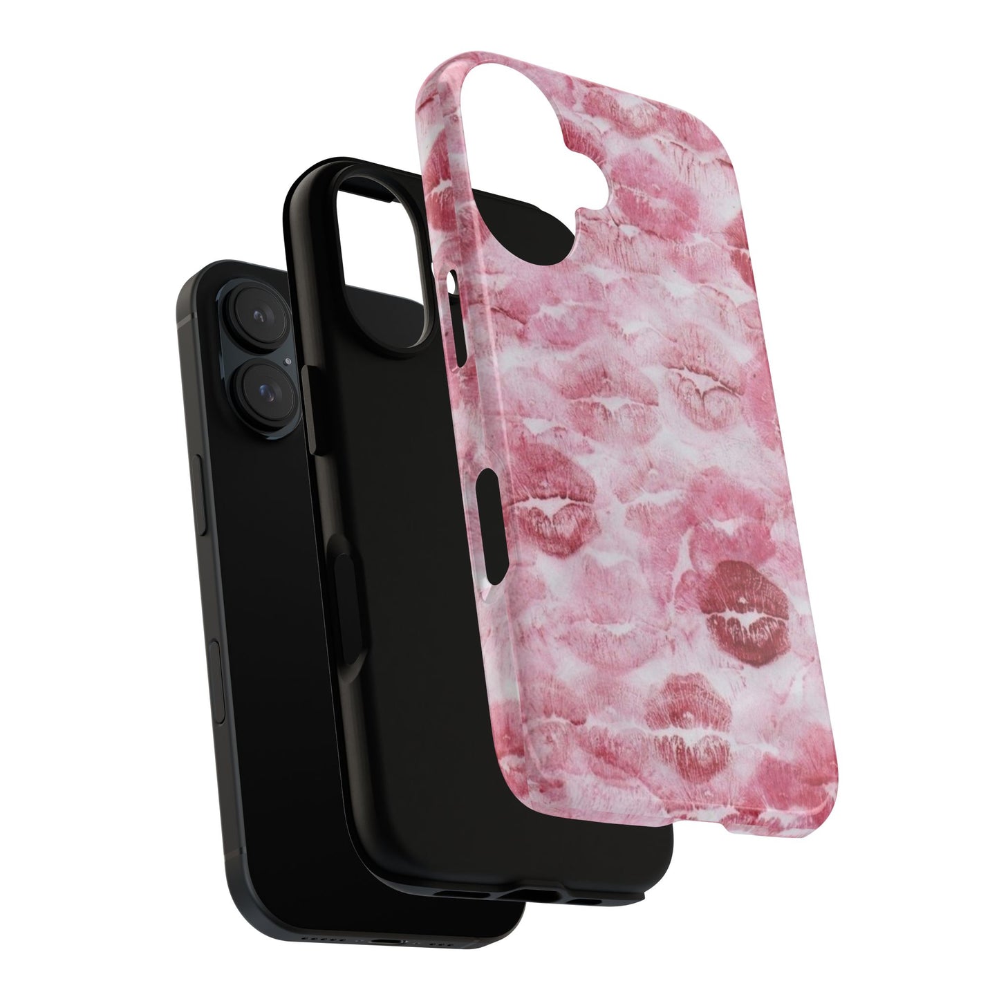 Kiss Print Tough Phone Case — Pink Marble Lip Pattern, Protective iPhone Cover