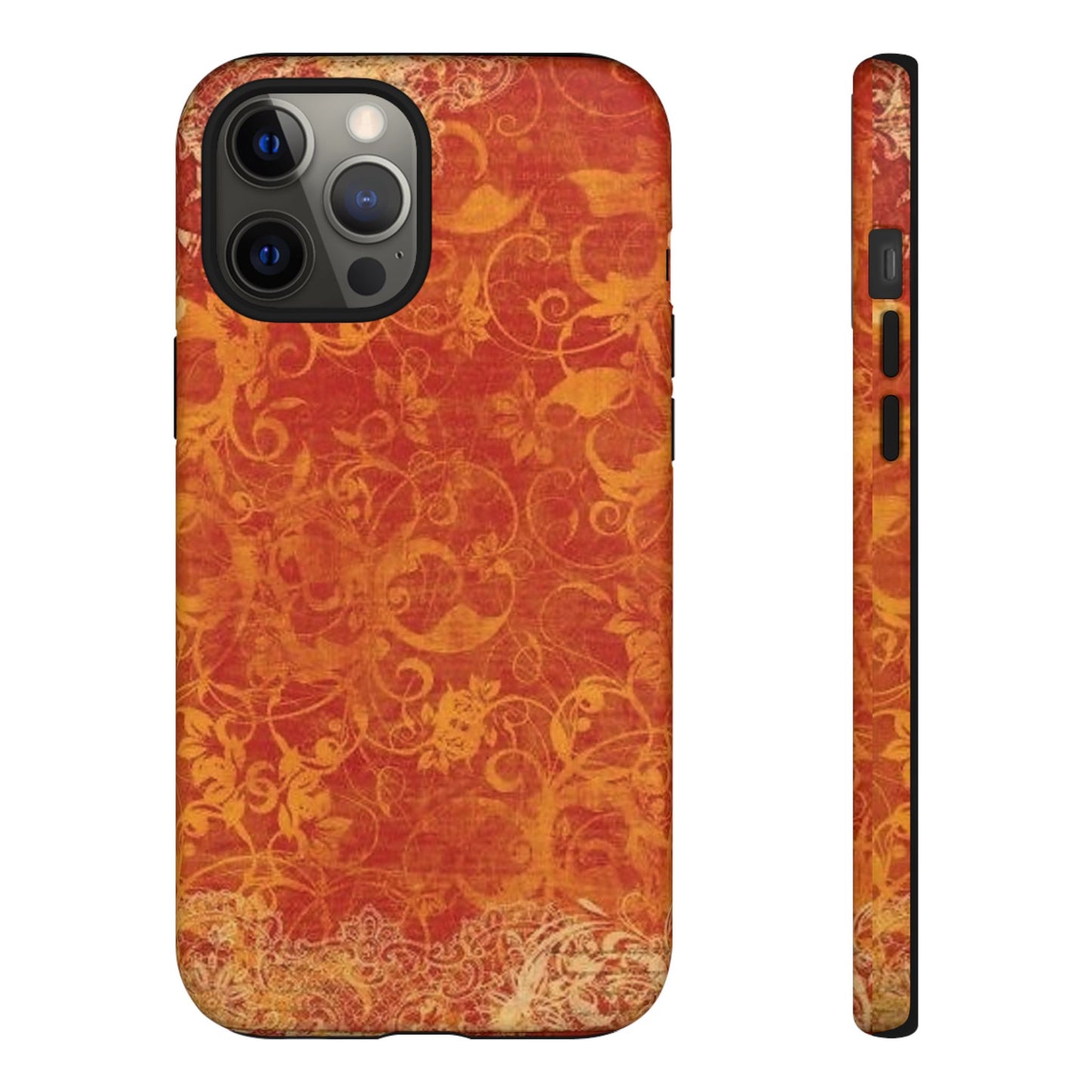 Floral Autumn iPhone Tough Case — Orange Vintage Scroll Design