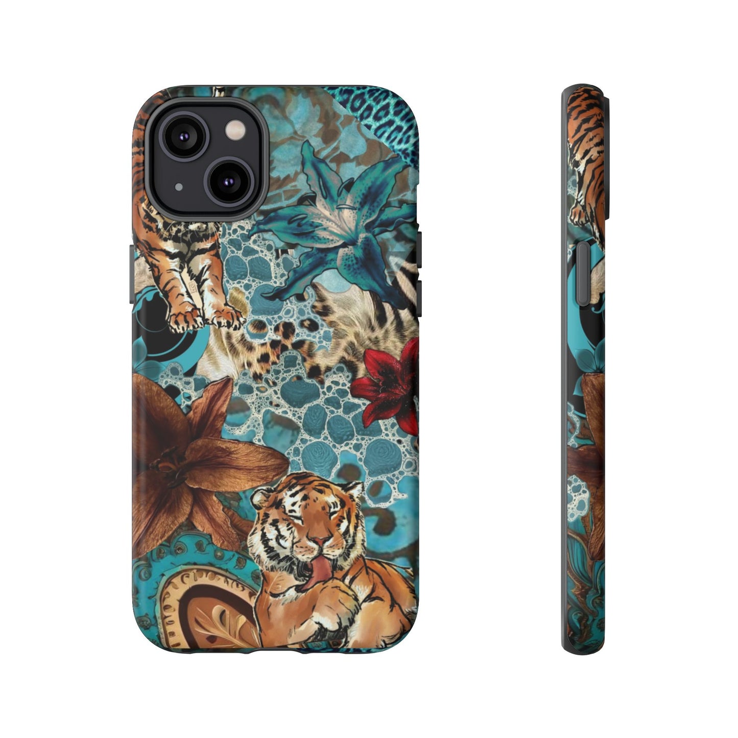 Floral Tiger Phone Case - Teal Safari Protective Cover