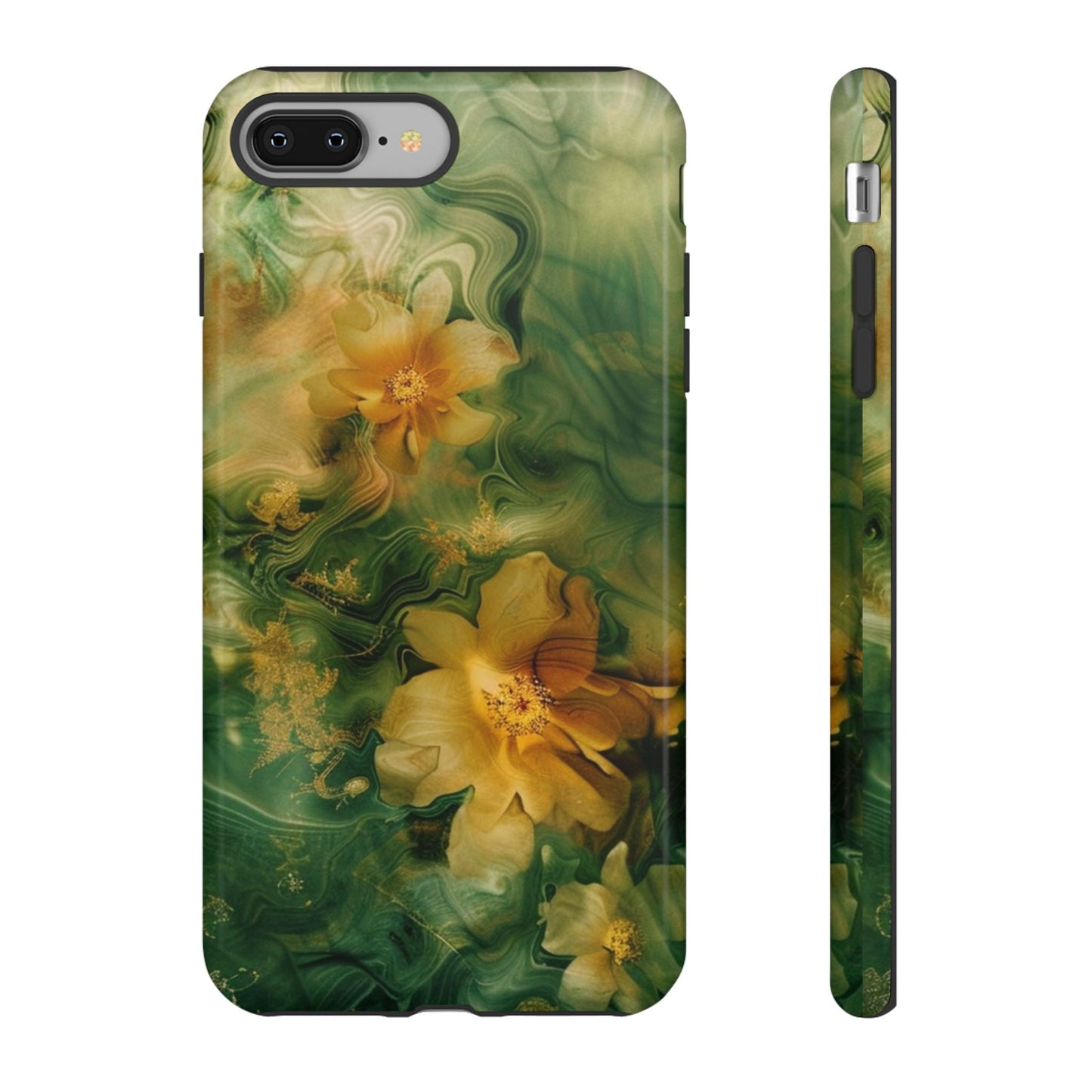 Floral Swirl Phone Case — Green & Gold Vintage Flower Design