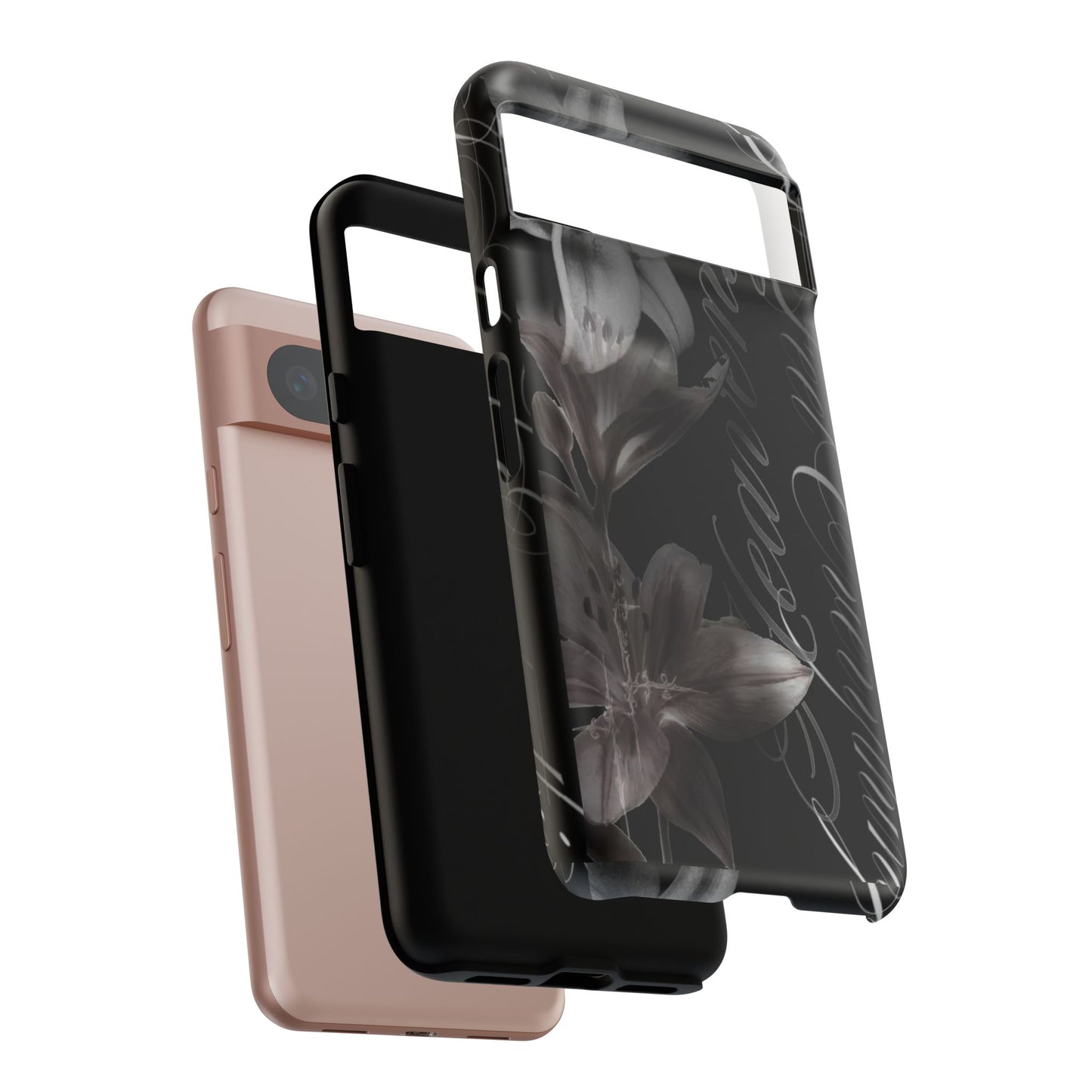 Floral Script Tough Phone Case – Black Lily Protective Cover