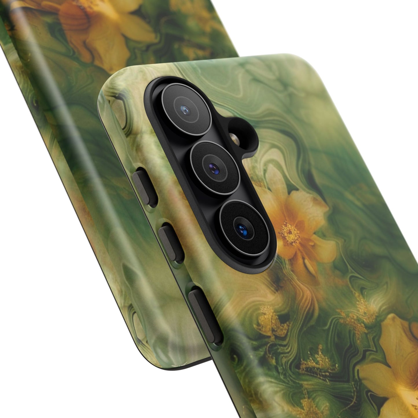 Floral Swirl Phone Case — Green & Gold Vintage Flower Design