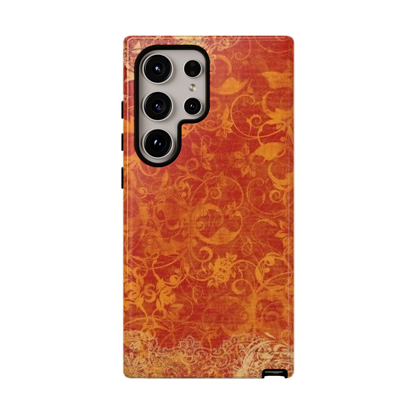 Floral Autumn iPhone Tough Case — Orange Vintage Scroll Design
