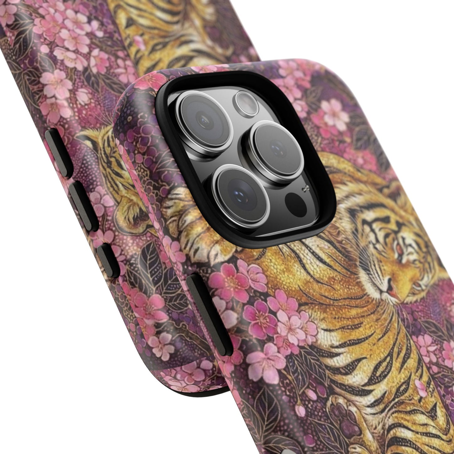 Tiger Floral Phone Case — Vintage Sakura Heavy-Duty Protective Cover