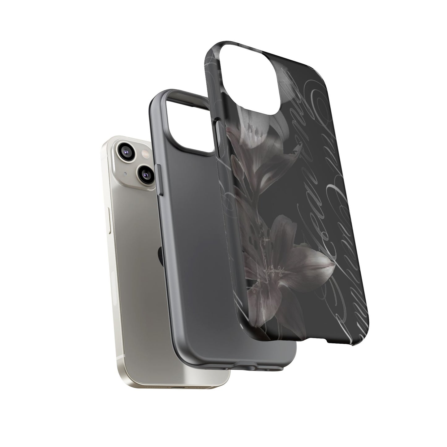 Floral Script Tough Phone Case – Black Lily Protective Cover