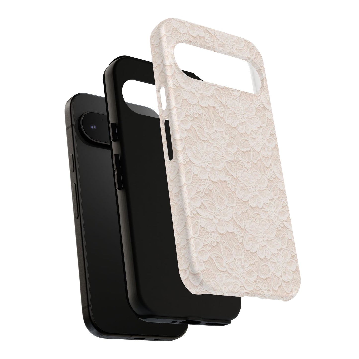 Floral Lace Tough Phone Case – Vintage Ivory Protective Cover