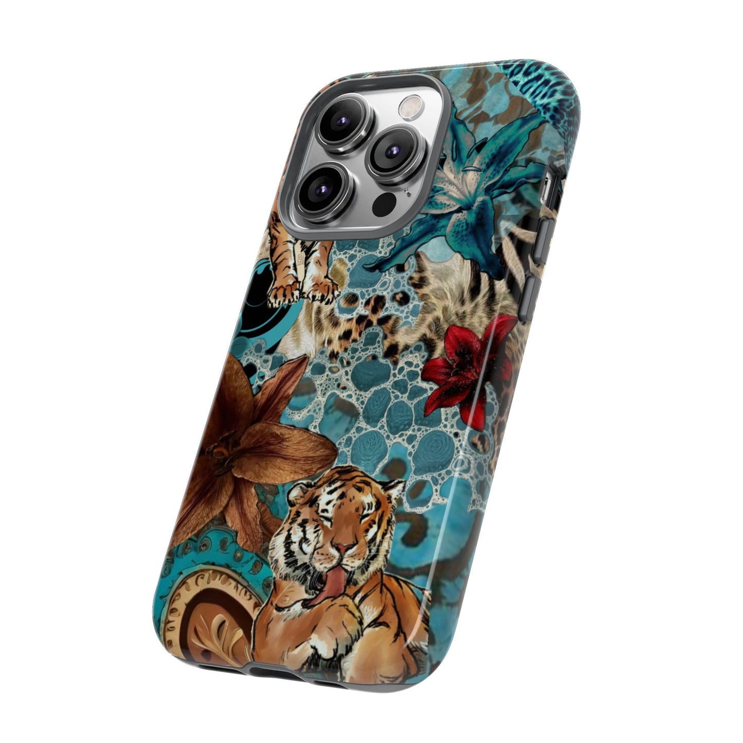 Floral Tiger Phone Case - Teal Safari Protective Cover