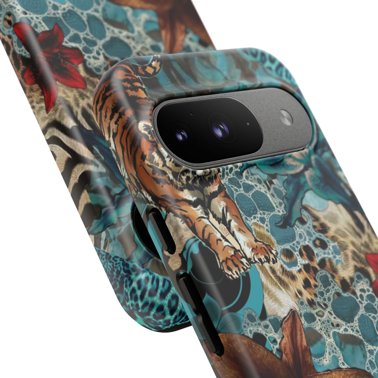 Floral Tiger Phone Case - Teal Safari Protective Cover