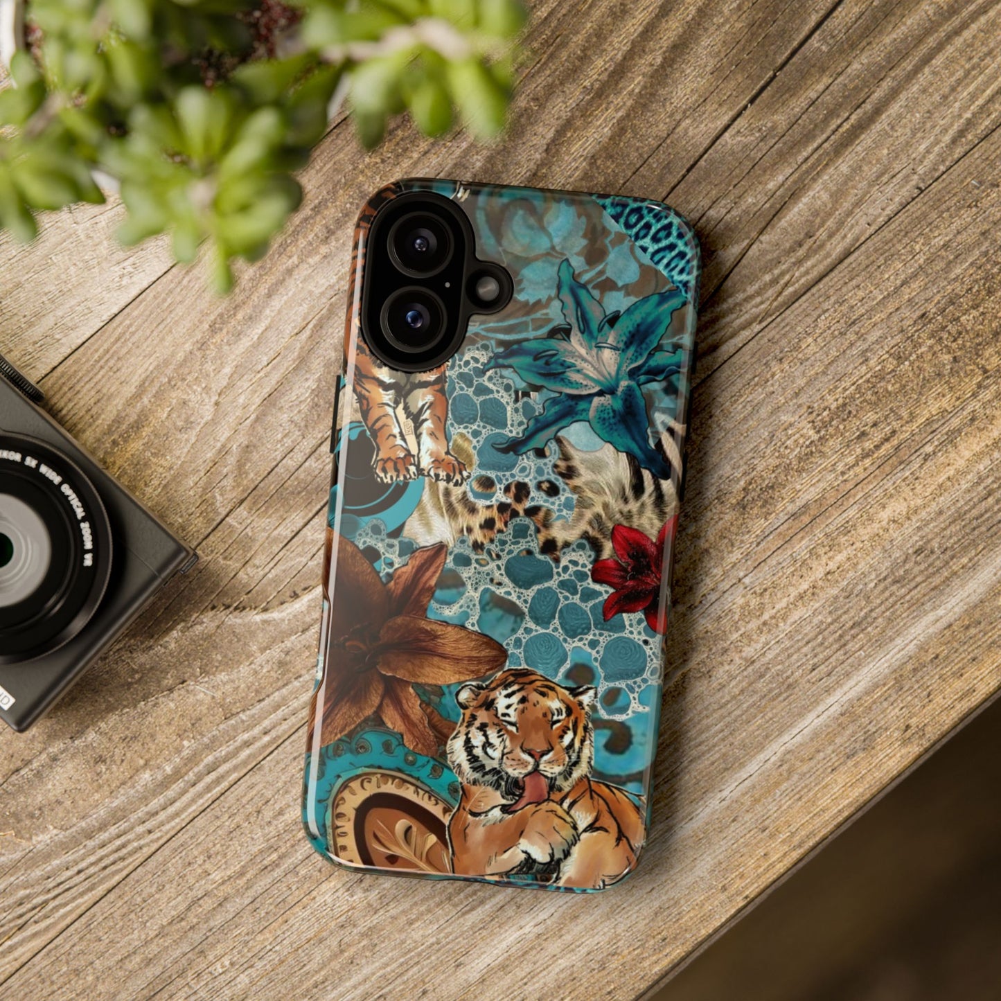 Floral Tiger Phone Case - Teal Safari Protective Cover
