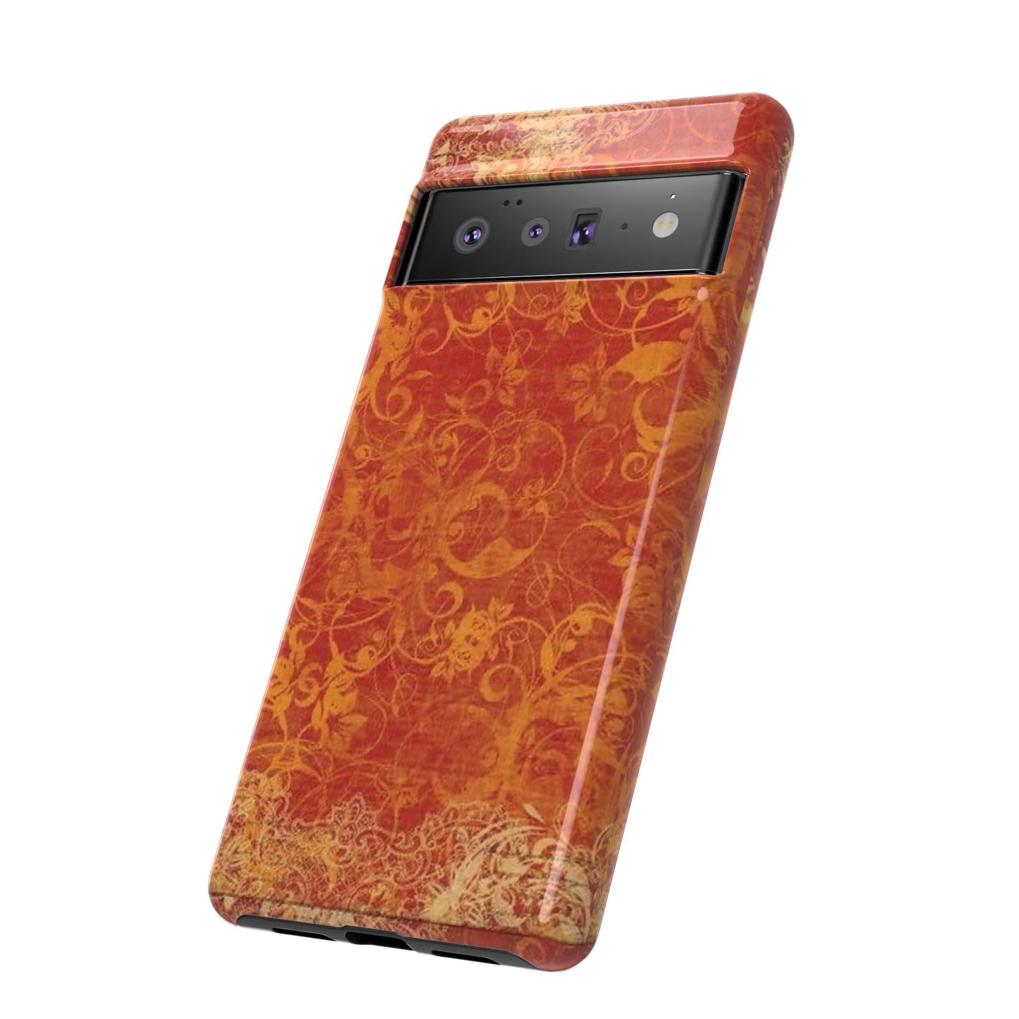 Floral Autumn iPhone Tough Case — Orange Vintage Scroll Design