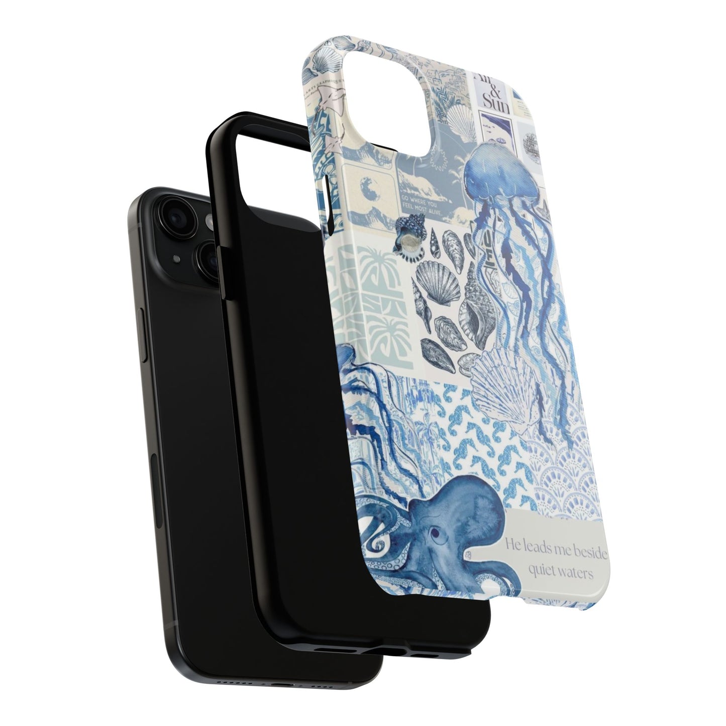 Sea Collage Tough Phone Case — Blue Jellyfish & Shells Coastal Design