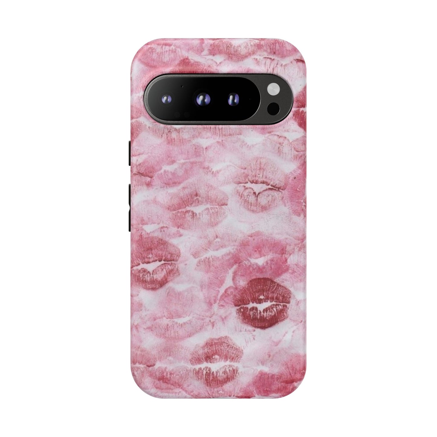 Kiss Print Tough Phone Case — Pink Marble Lip Pattern, Protective iPhone Cover