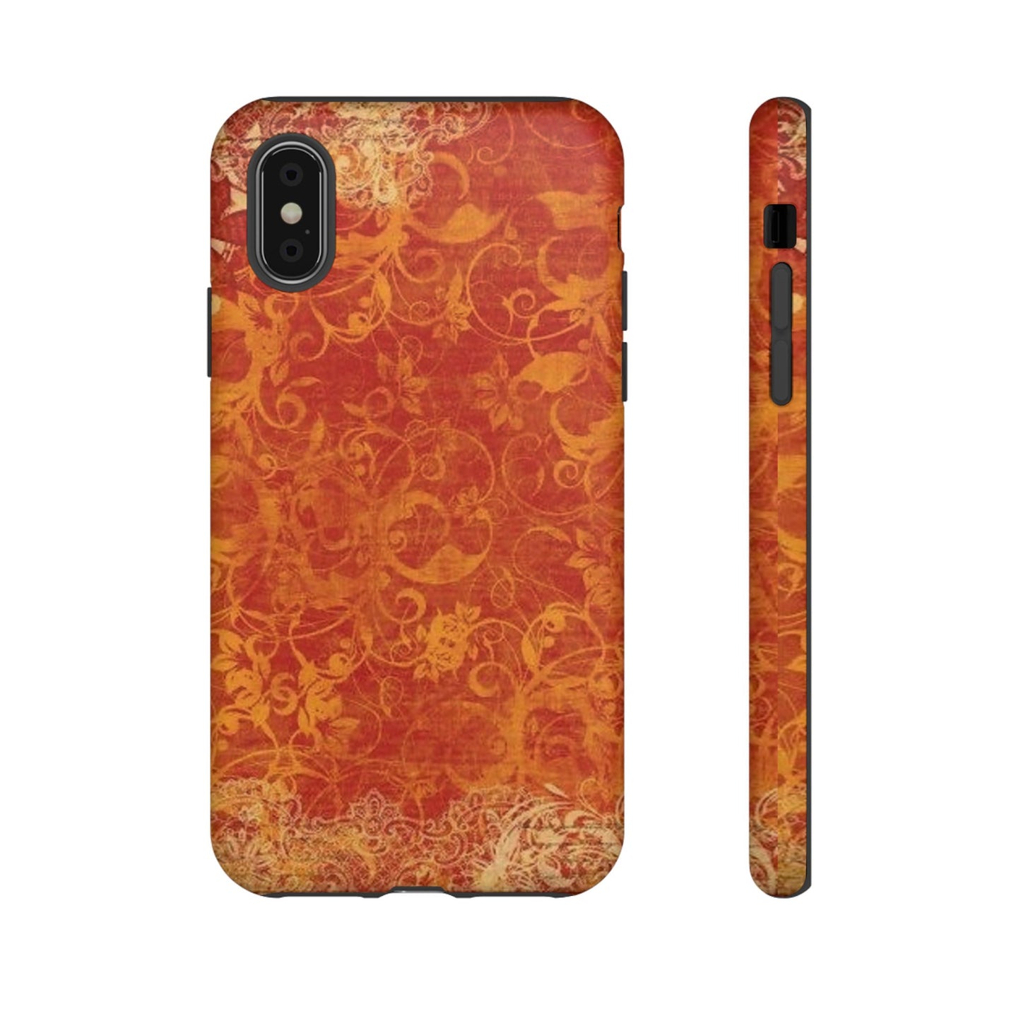 Floral Autumn iPhone Tough Case — Orange Vintage Scroll Design