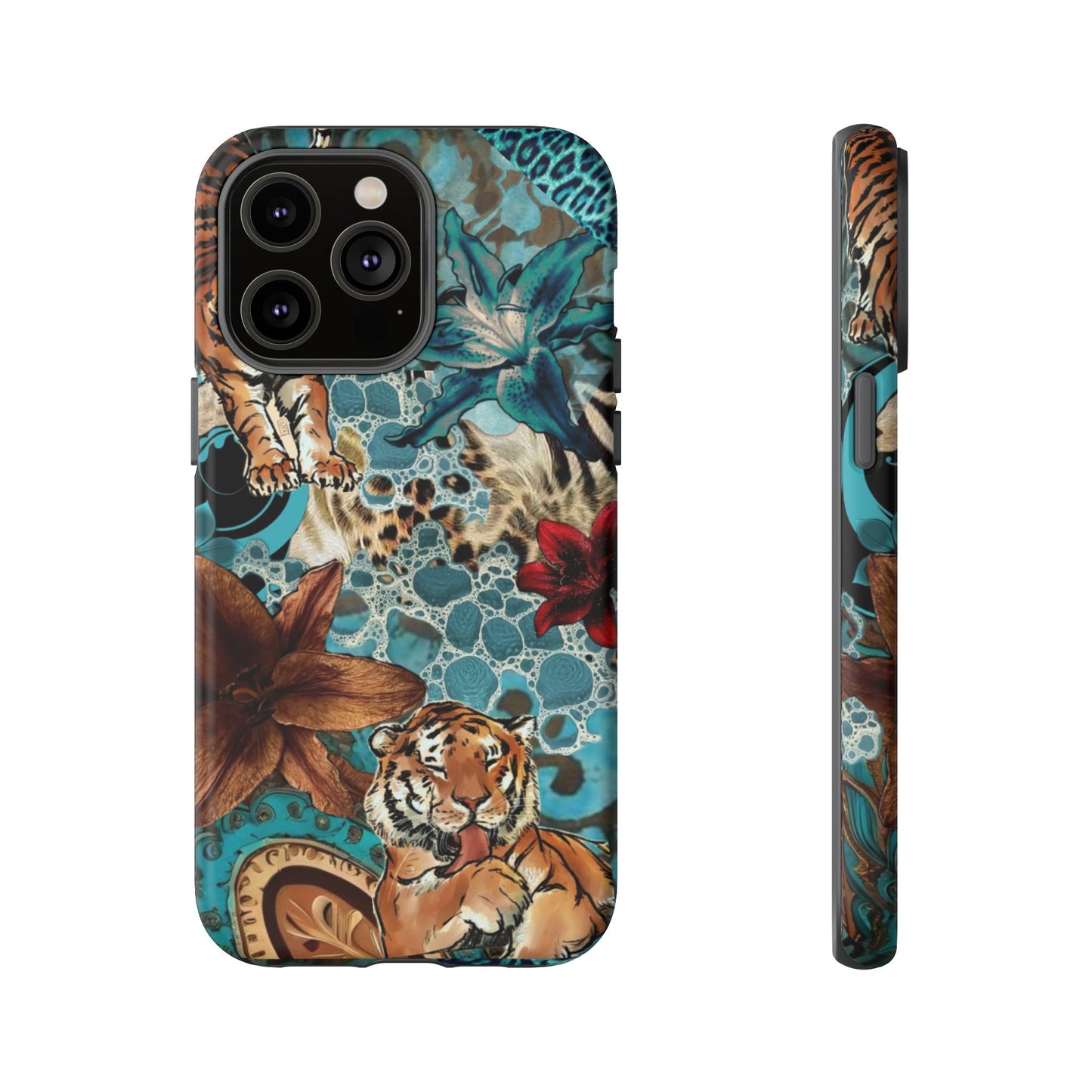 Floral Tiger Phone Case - Teal Safari Protective Cover
