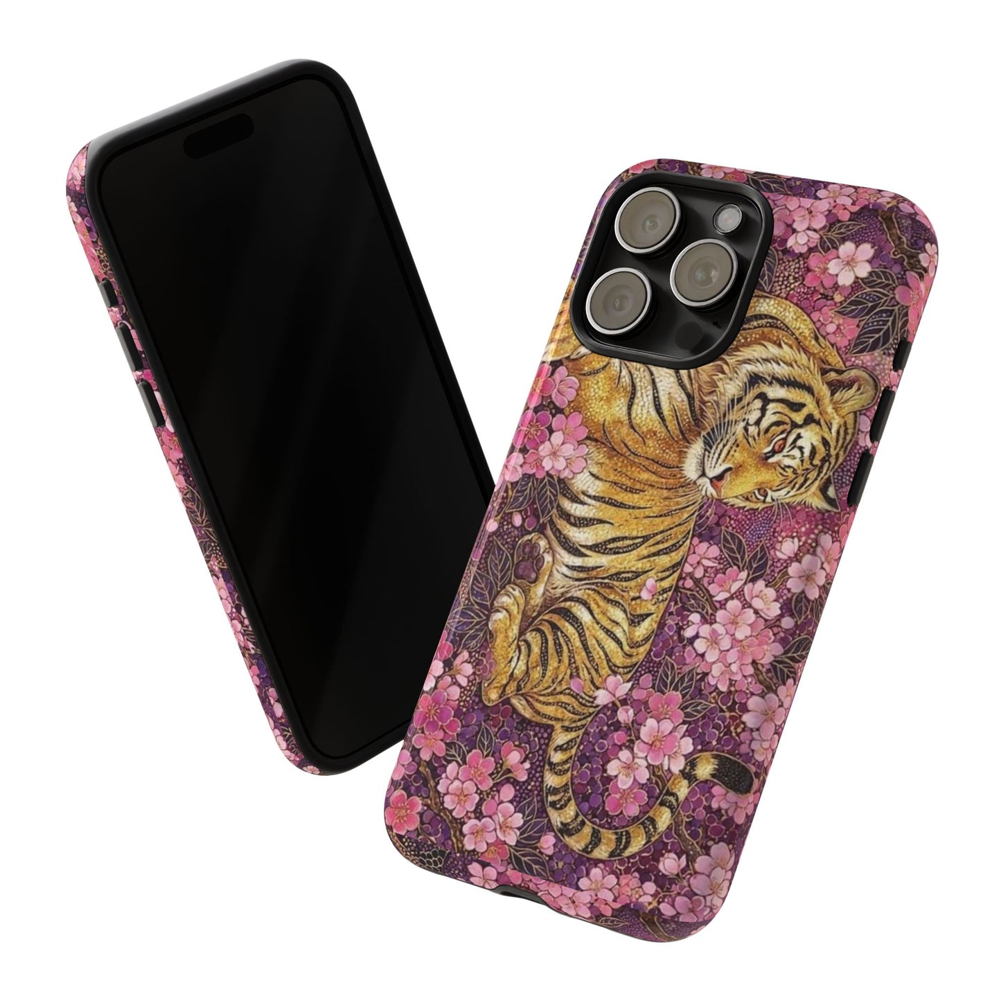 Tiger Floral Phone Case — Vintage Sakura Heavy-Duty Protective Cover
