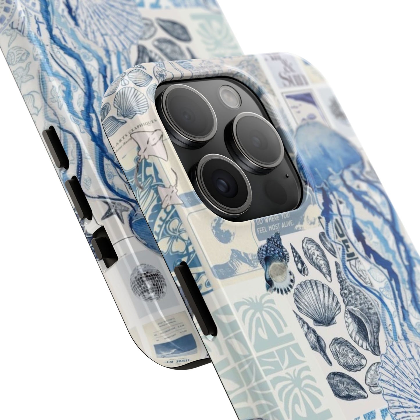 Sea Collage Tough Phone Case — Blue Jellyfish & Shells Coastal Design
