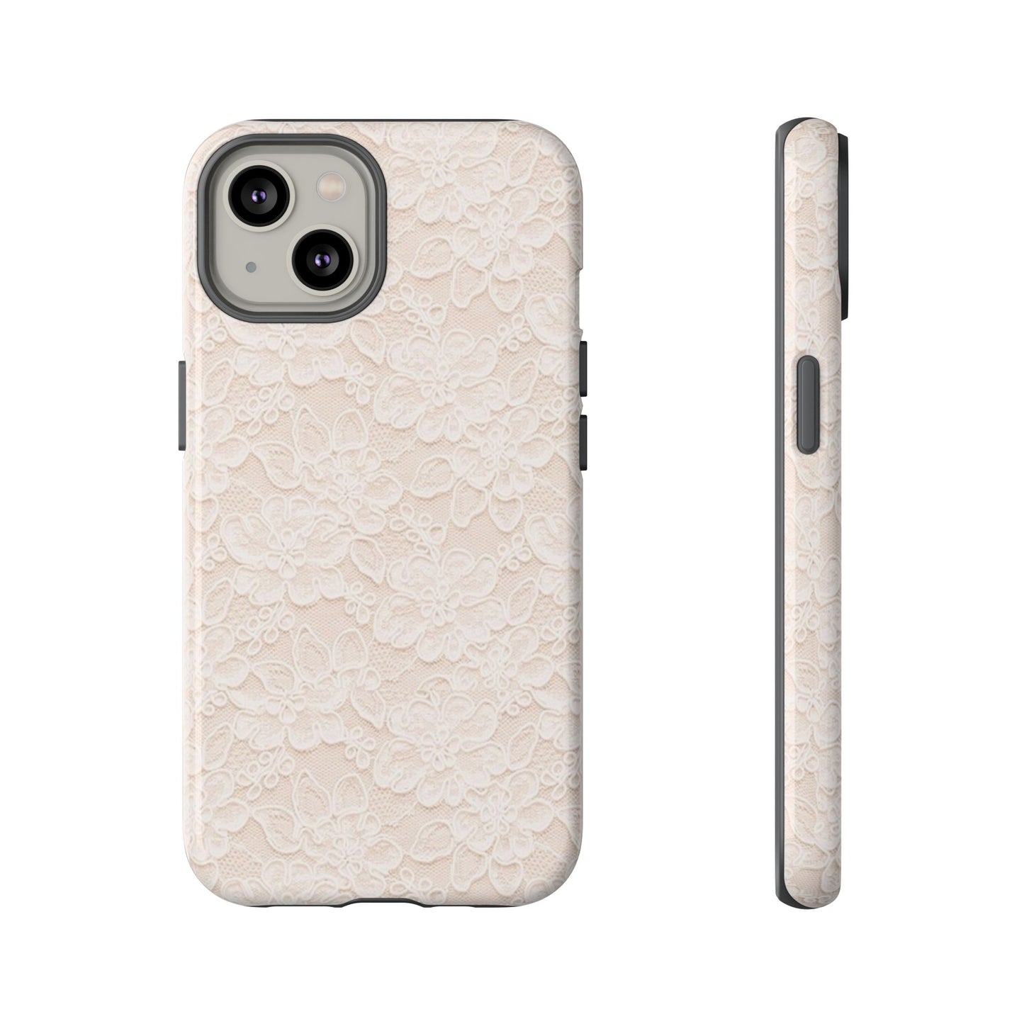 Floral Lace Tough Phone Case – Vintage Ivory Protective Cover