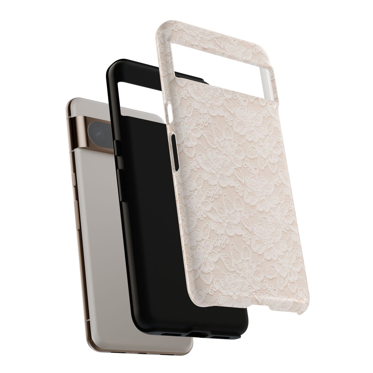 Floral Lace Tough Phone Case – Vintage Ivory Protective Cover