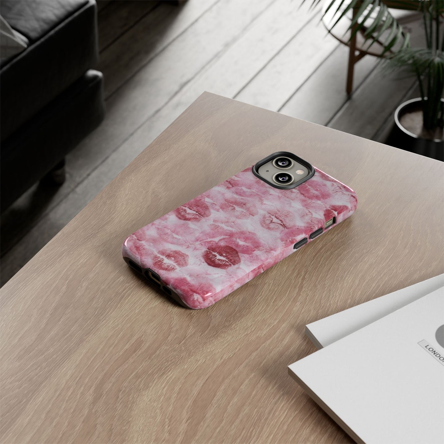 Kiss Print Tough Phone Case — Pink Marble Lip Pattern, Protective iPhone Cover