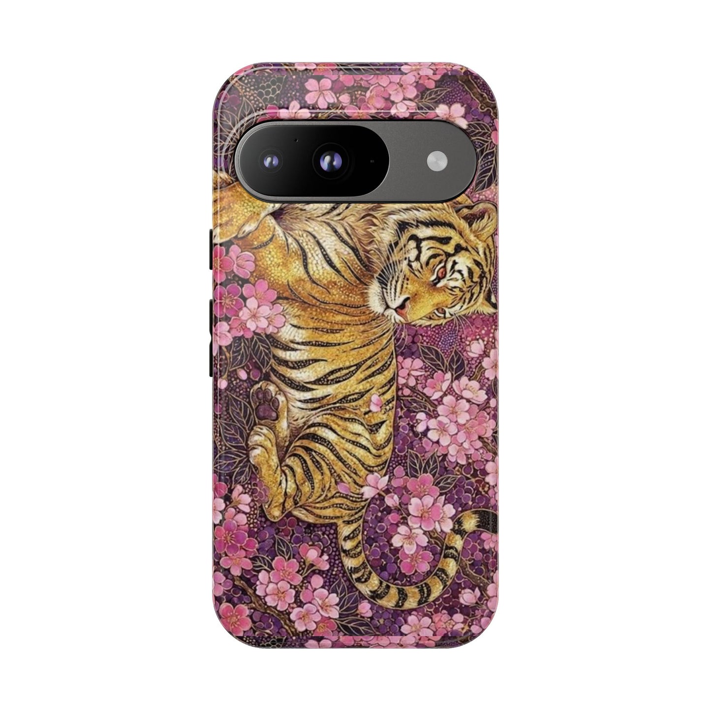 Tiger Floral Phone Case — Vintage Sakura Heavy-Duty Protective Cover