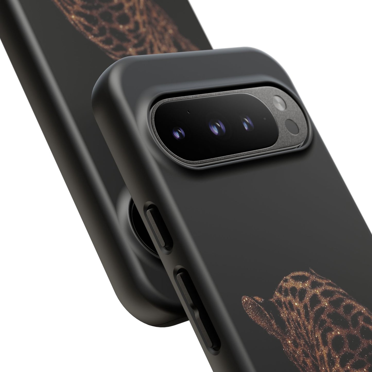 Leopard Print Tough Phone Case - Sleek Black Protective Cover