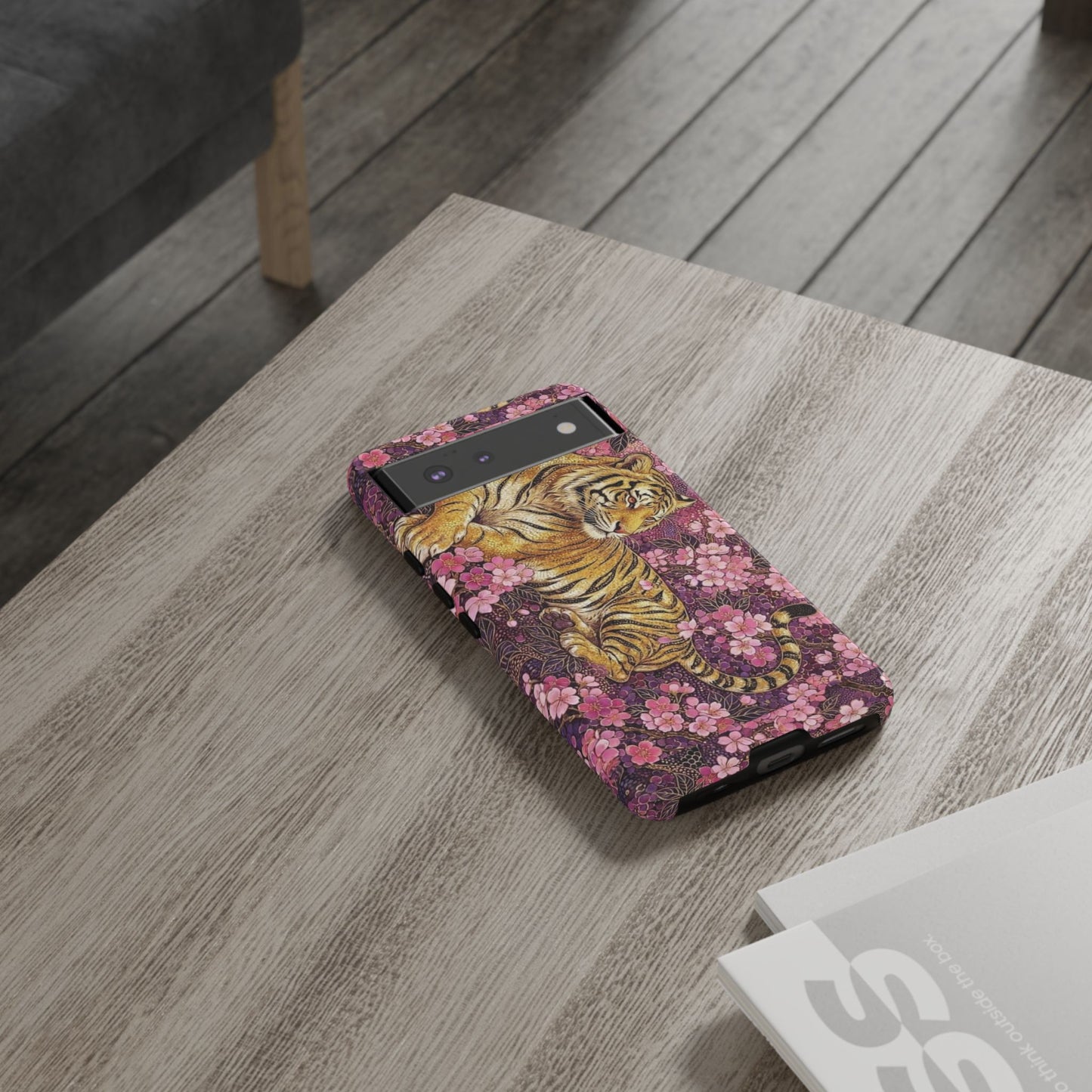 Tiger Floral Phone Case — Vintage Sakura Heavy-Duty Protective Cover