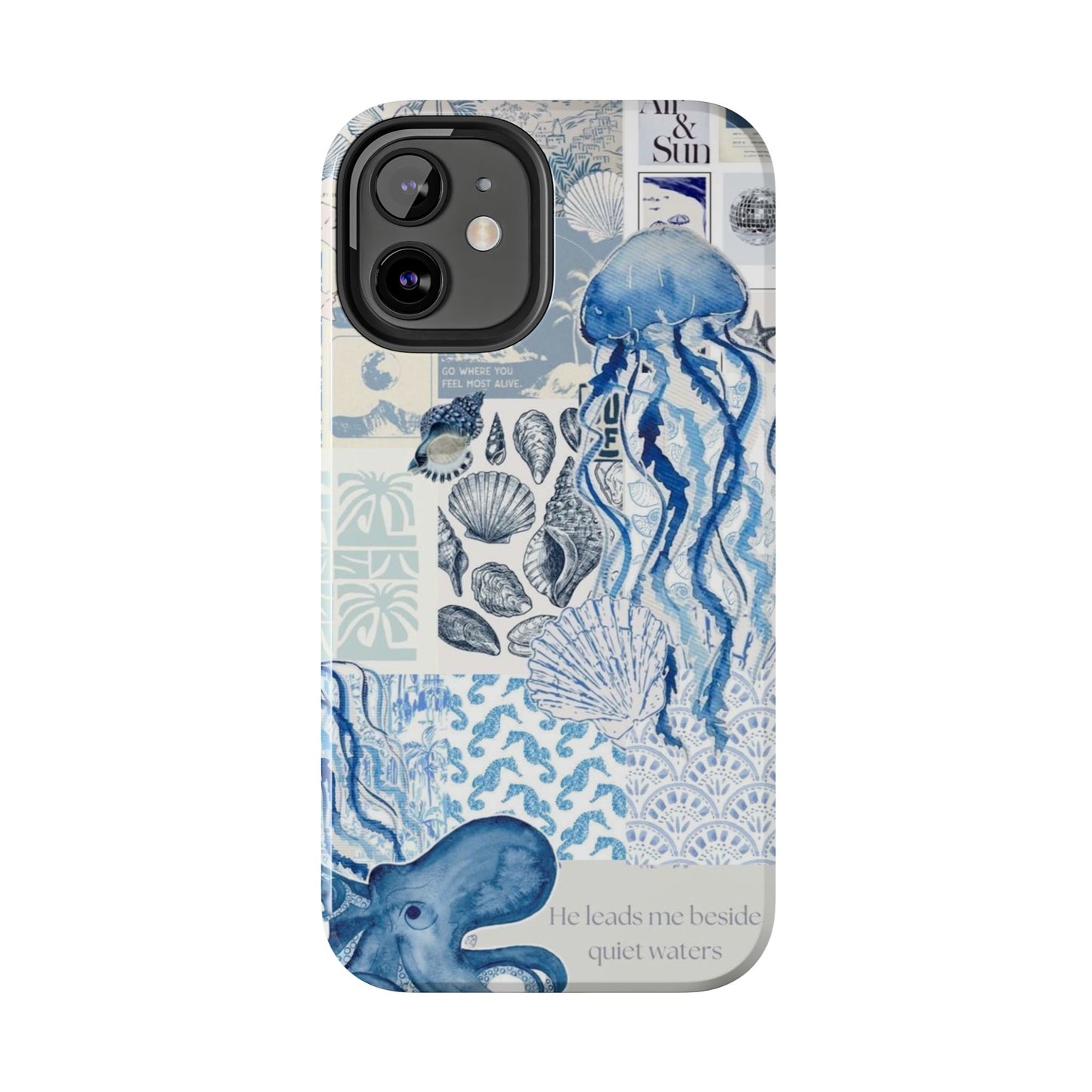 Sea Collage Tough Phone Case — Blue Jellyfish & Shells Coastal Design