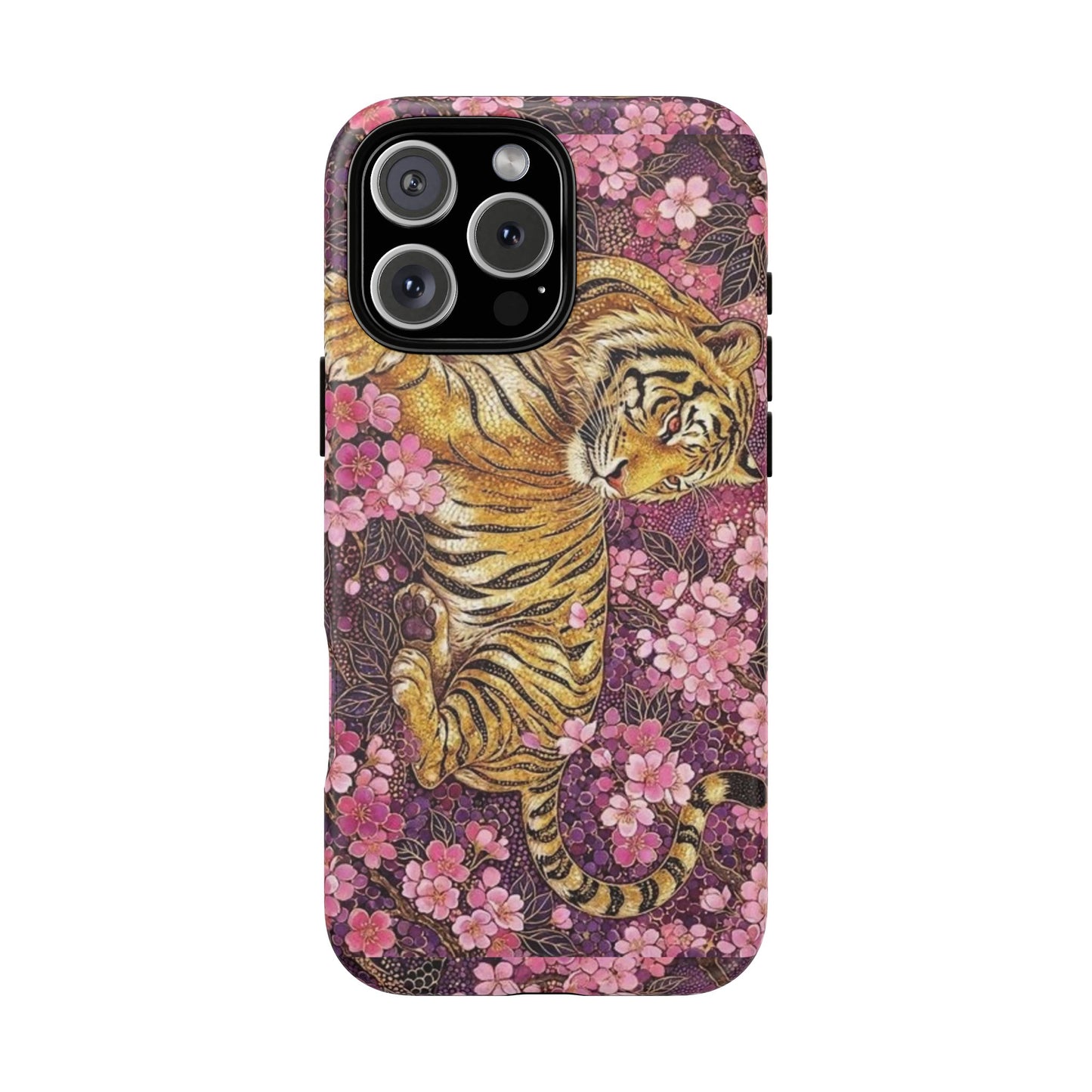 Tiger Floral Phone Case — Vintage Sakura Heavy-Duty Protective Cover