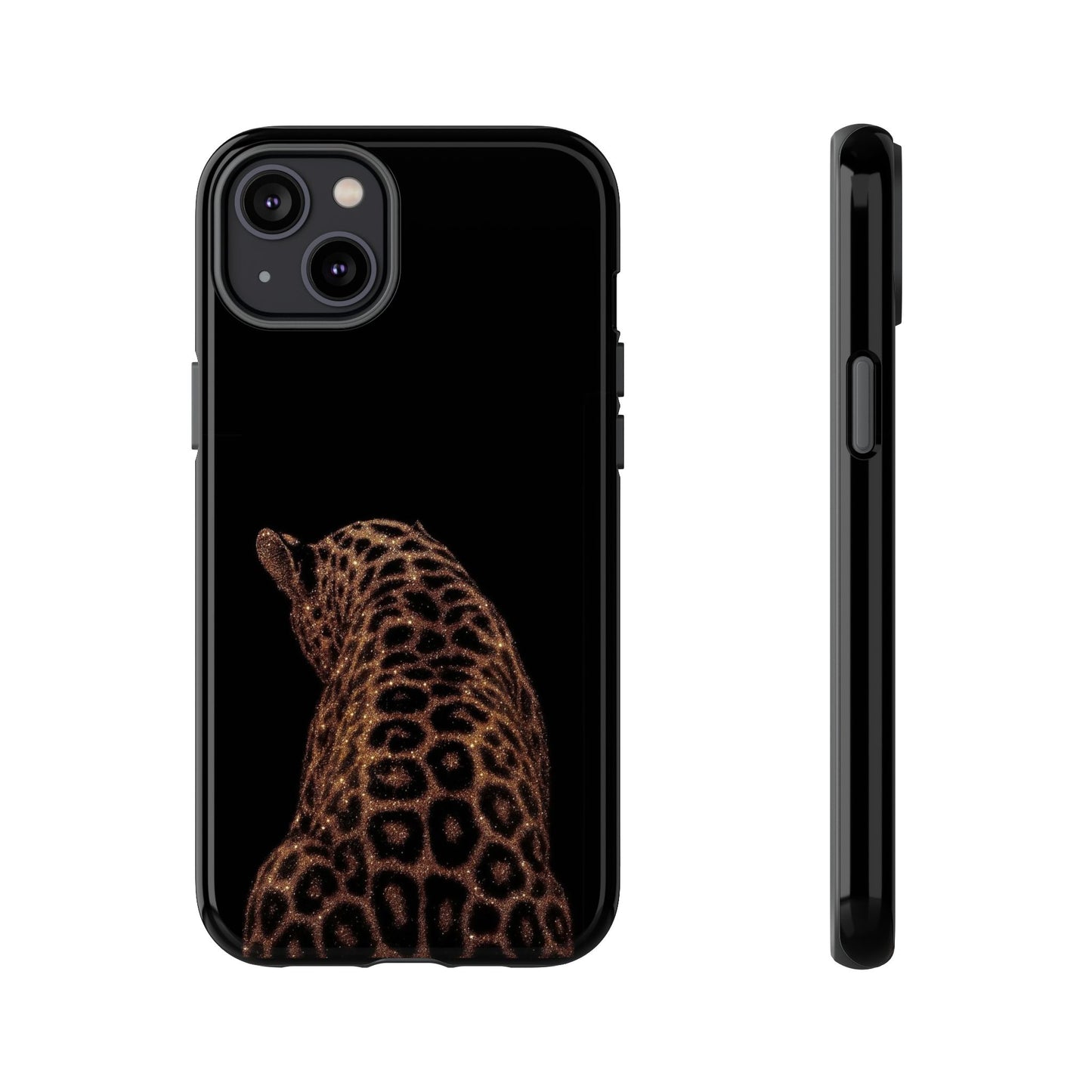 Leopard Print Tough Phone Case - Sleek Black Protective Cover