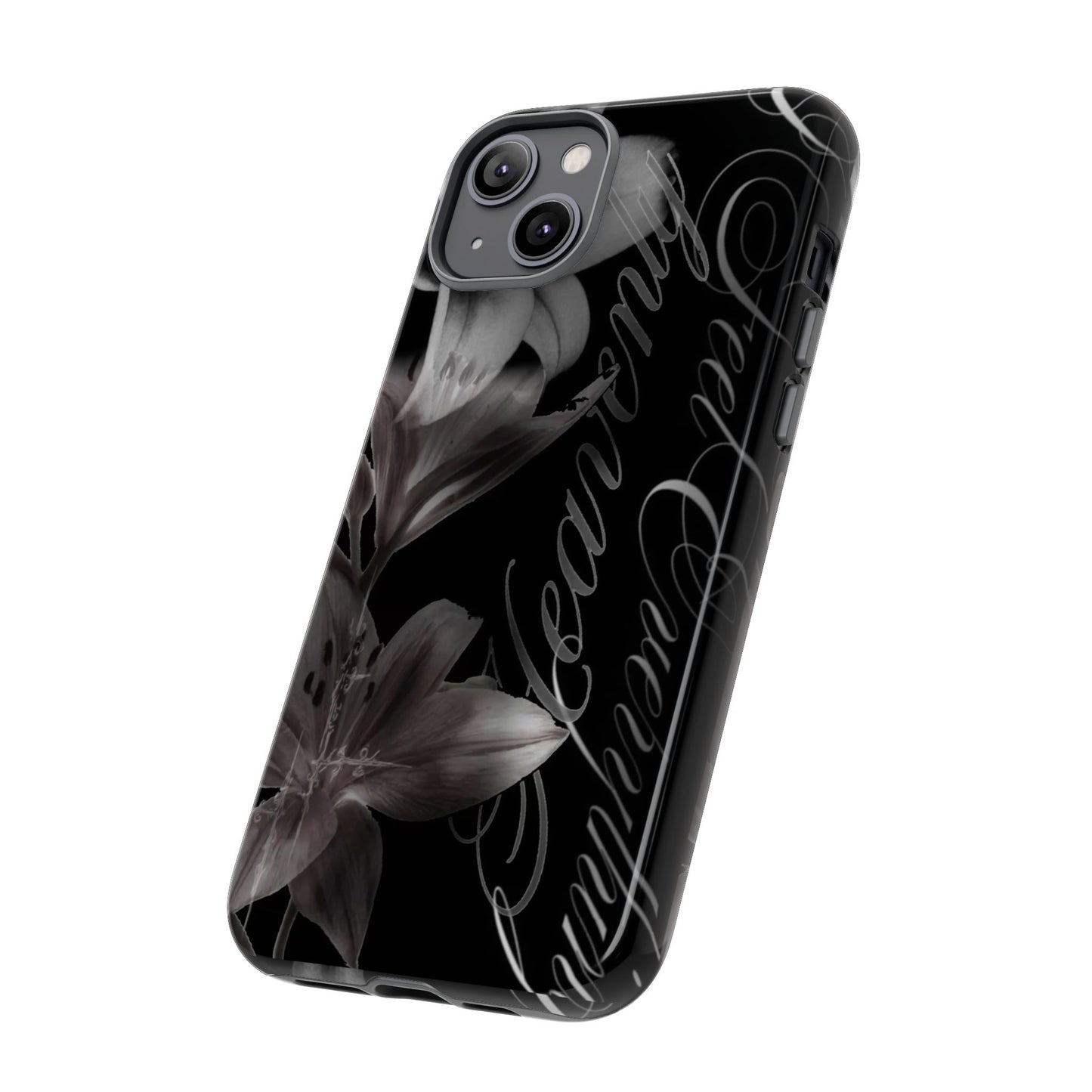 Floral Script Tough Phone Case – Black Lily Protective Cover