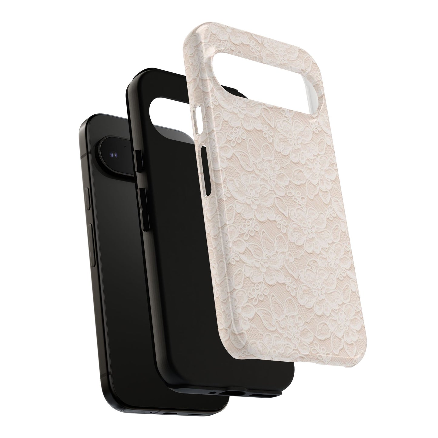 Floral Lace Tough Phone Case – Vintage Ivory Protective Cover