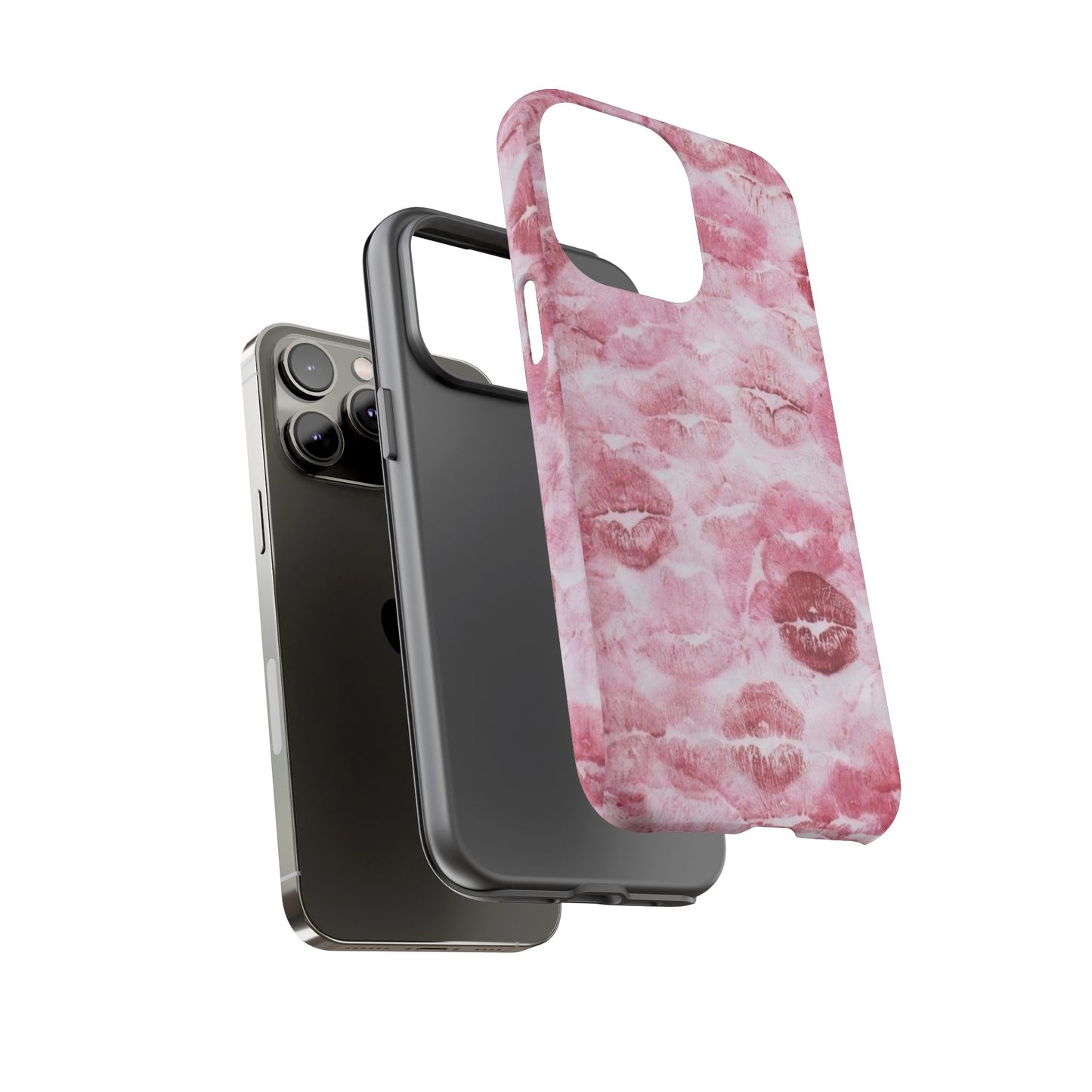Kiss Print Tough Phone Case — Pink Marble Lip Pattern, Protective iPhone Cover