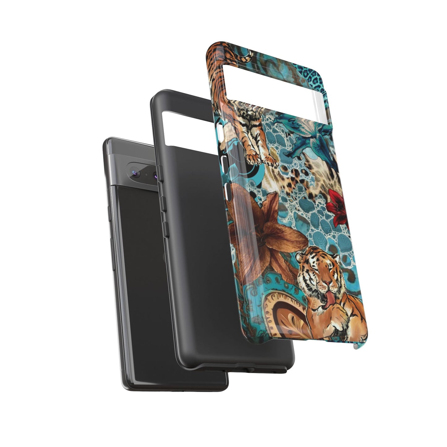 Floral Tiger Phone Case - Teal Safari Protective Cover