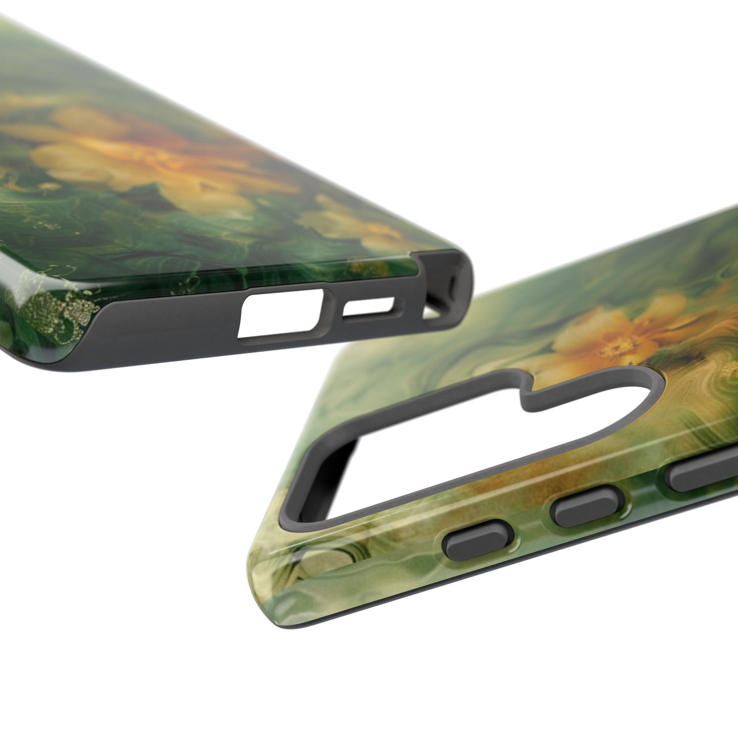 Floral Swirl Phone Case — Green & Gold Vintage Flower Design