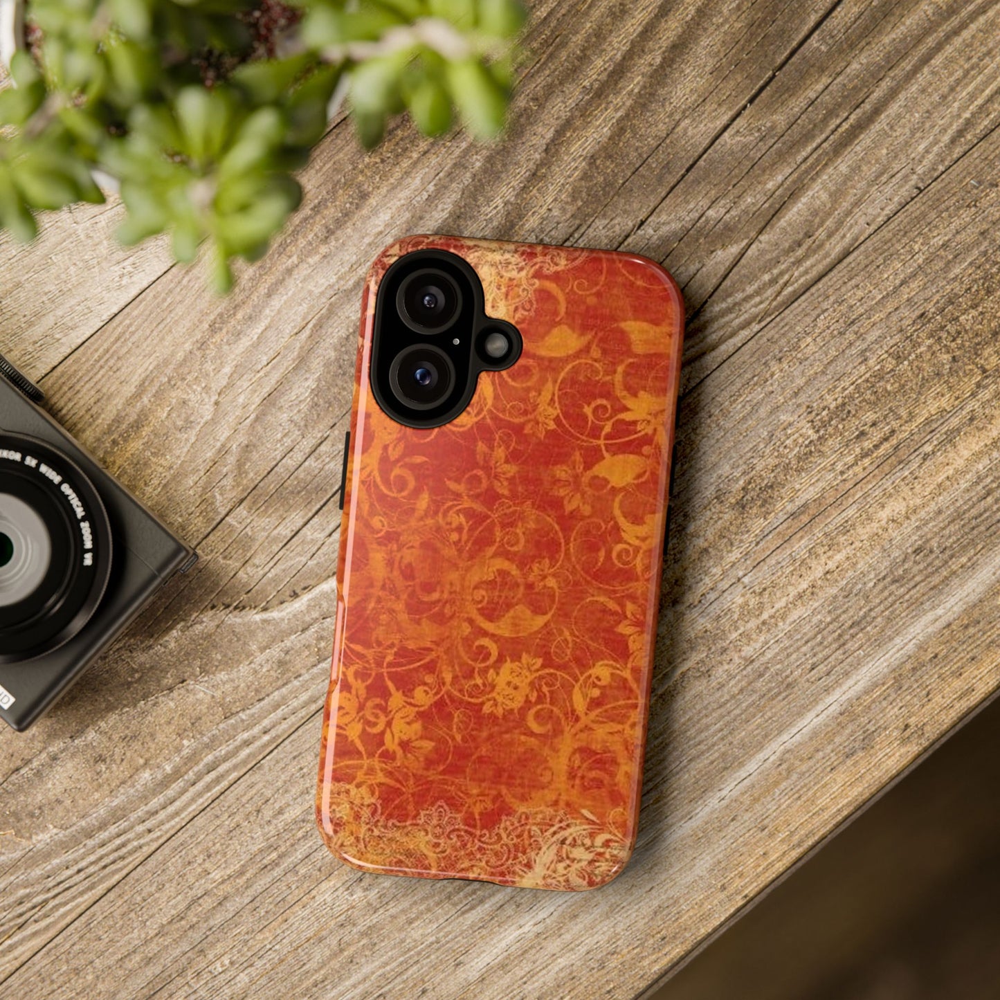 Floral Autumn iPhone Tough Case — Orange Vintage Scroll Design