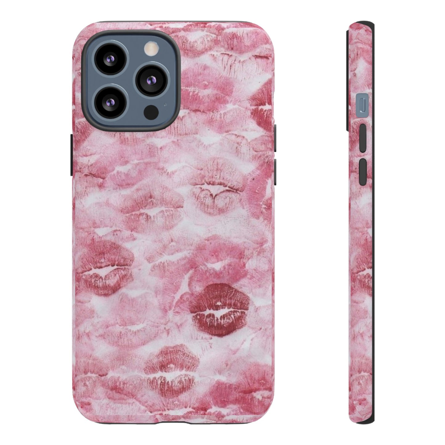 Kiss Print Tough Phone Case — Pink Marble Lip Pattern, Protective iPhone Cover