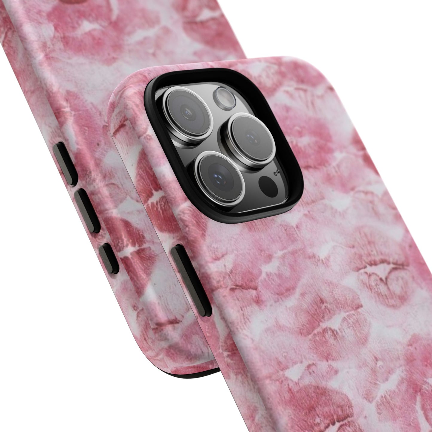 Kiss Print Tough Phone Case — Pink Marble Lip Pattern, Protective iPhone Cover