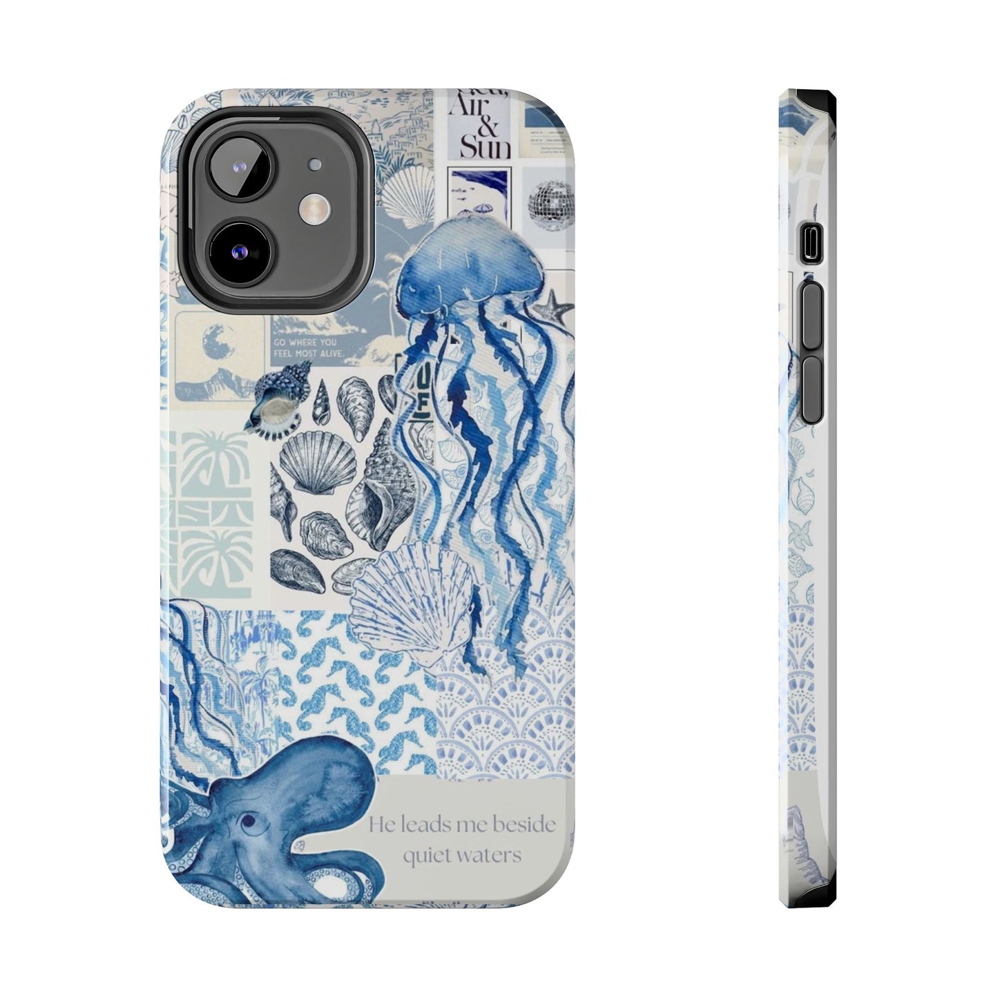 Sea Collage Tough Phone Case — Blue Jellyfish & Shells Coastal Design